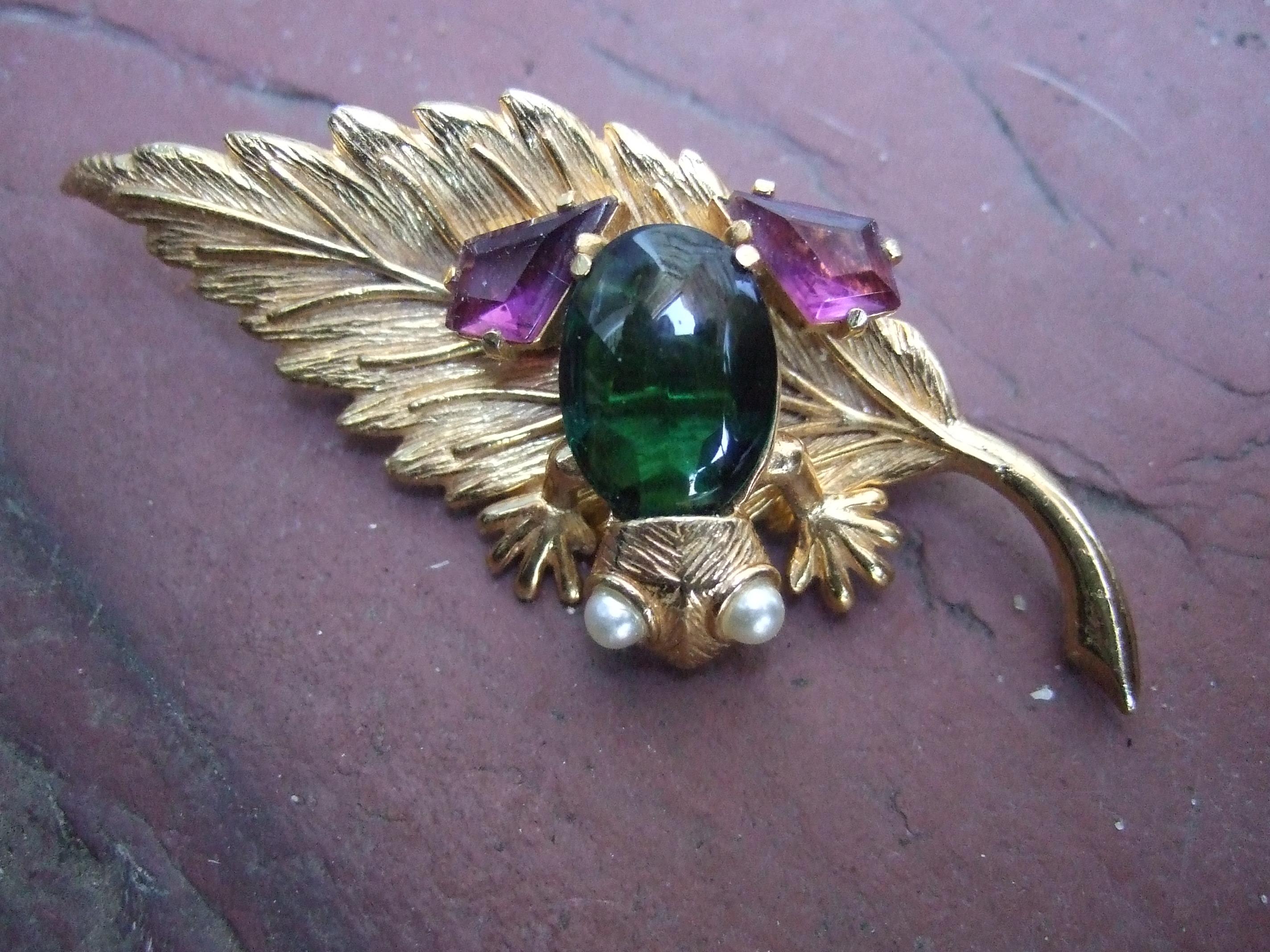 Modern Schiaparelli Rare Charming Jeweled Frog Brooch c 1960 For Sale