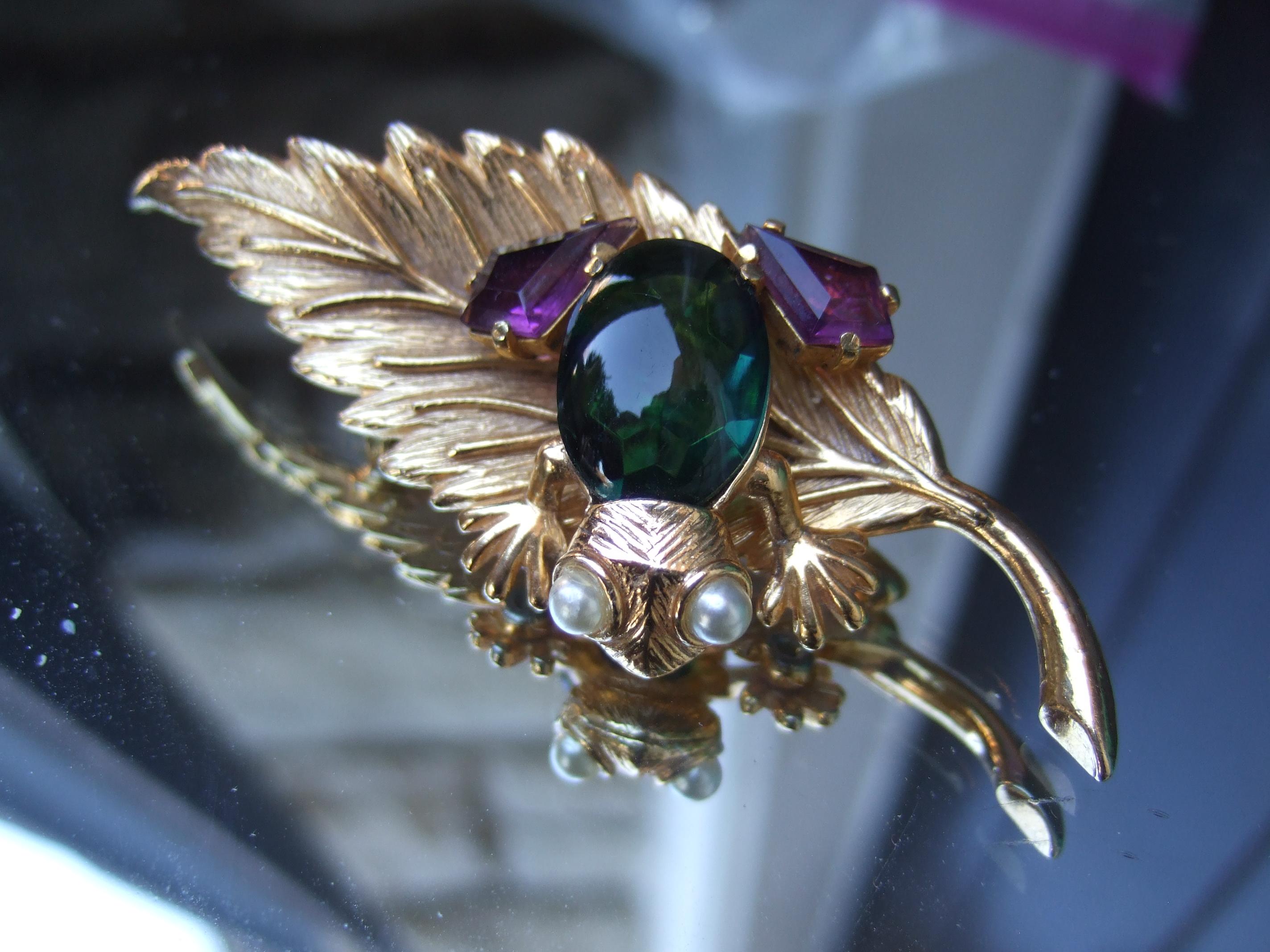 Women's Schiaparelli Rare Charming Jeweled Frog Brooch c 1960 For Sale