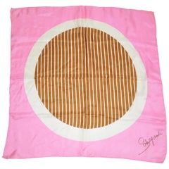 Vintage Schiaparelli Rare Fuchsia Border with "Striped Circle" Center Silk Scarf