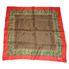 Schiaparelli Signature Red Border "Patterned Center" Silk Scarf