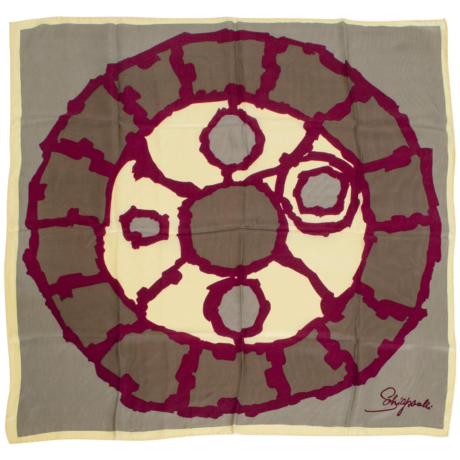 Schiaparelli Silk Cipher Wheel Foulard Scarf, 1960s