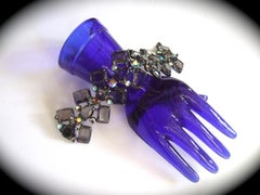 Schiaparelli Bracelet à maillons articulés larges en cristal gris fumé pailleté, vers 1960