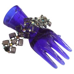 Schiaparelli Bracelet à maillons articulés larges en cristal gris fumé pailleté, vers 1960