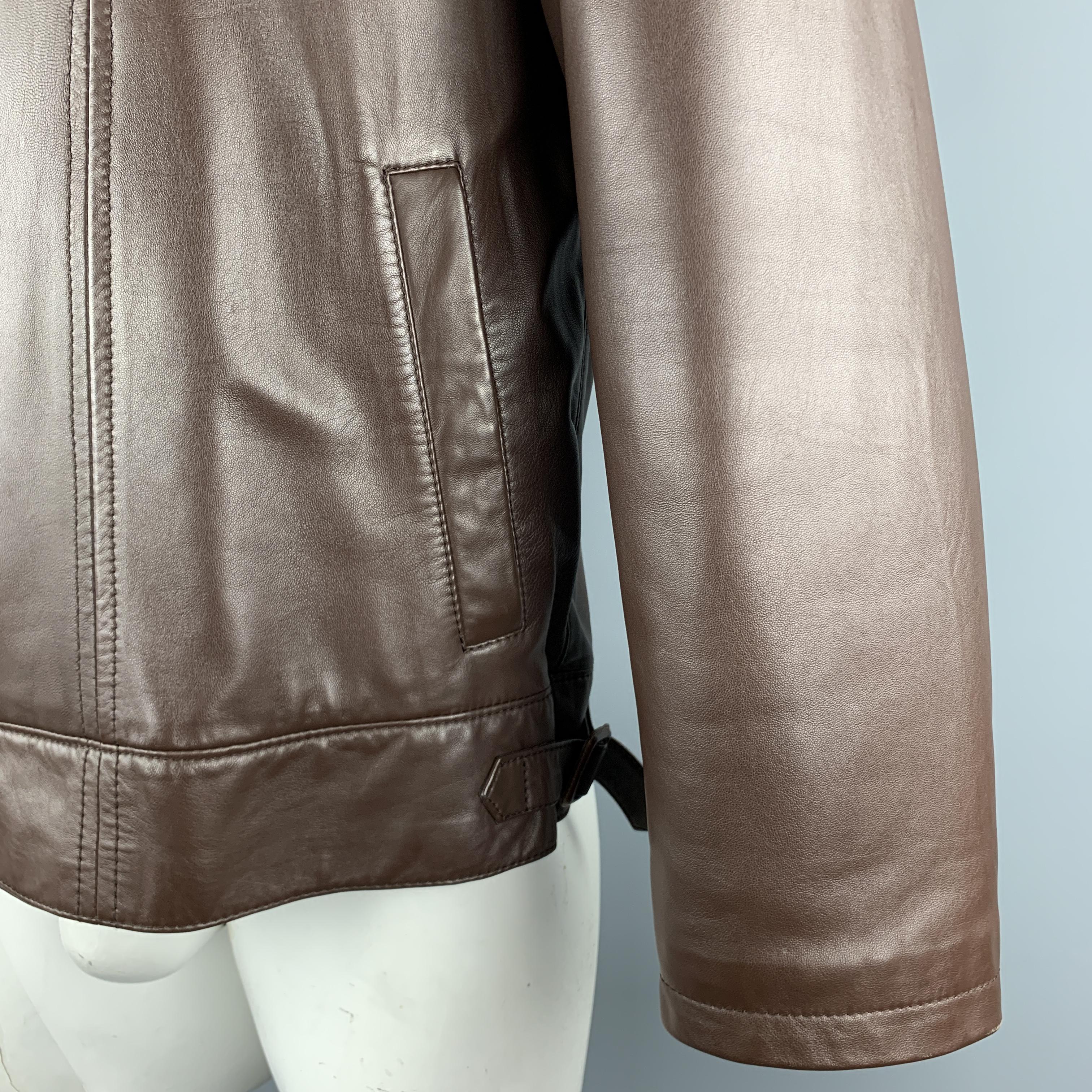 SCHIATTI and CO. Size L Brown Leather Beaver Lining Detachable Fur ...