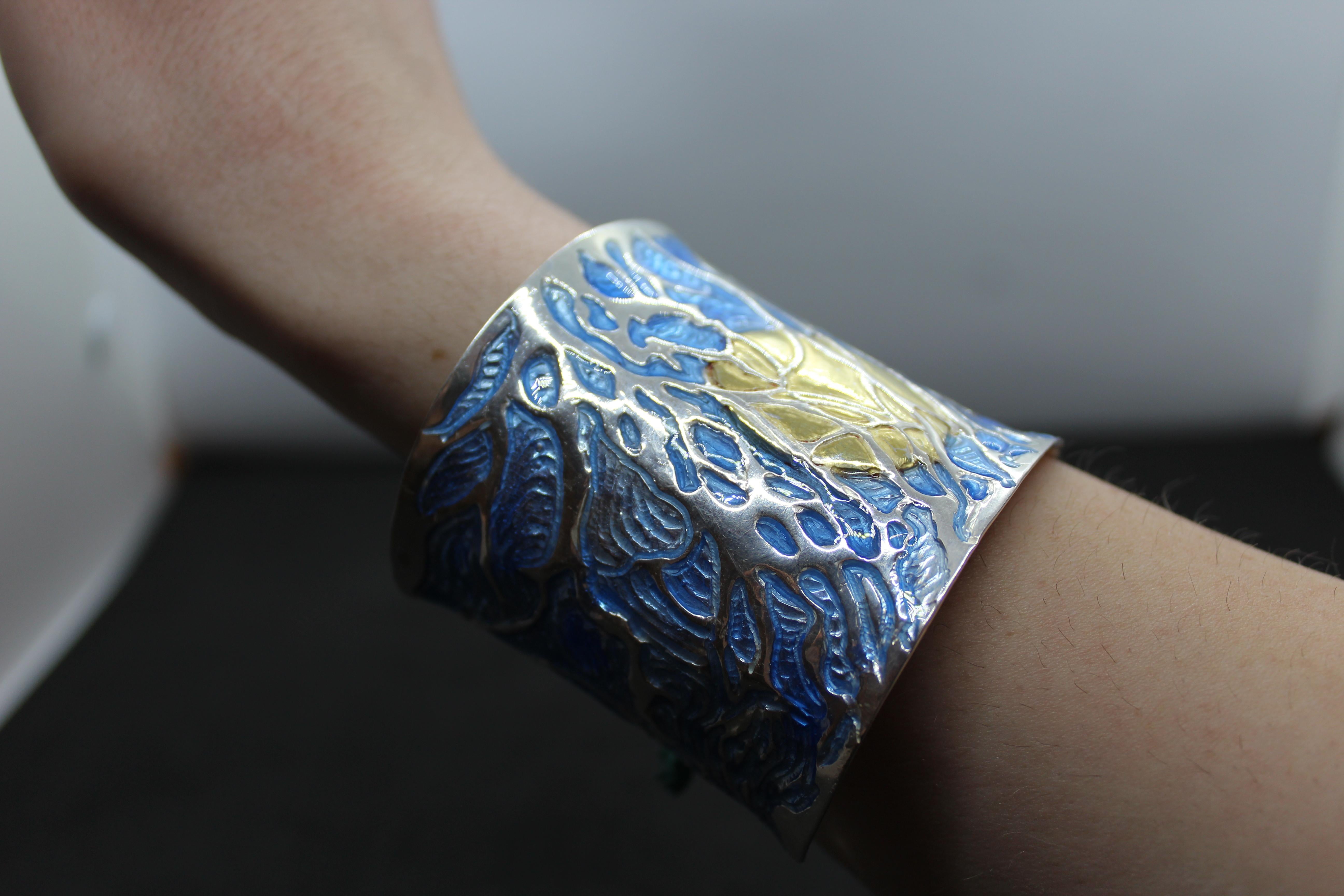 Schiava Blue Coral Bracelet, Sterling Silver, Handmade, Italy For Sale 5