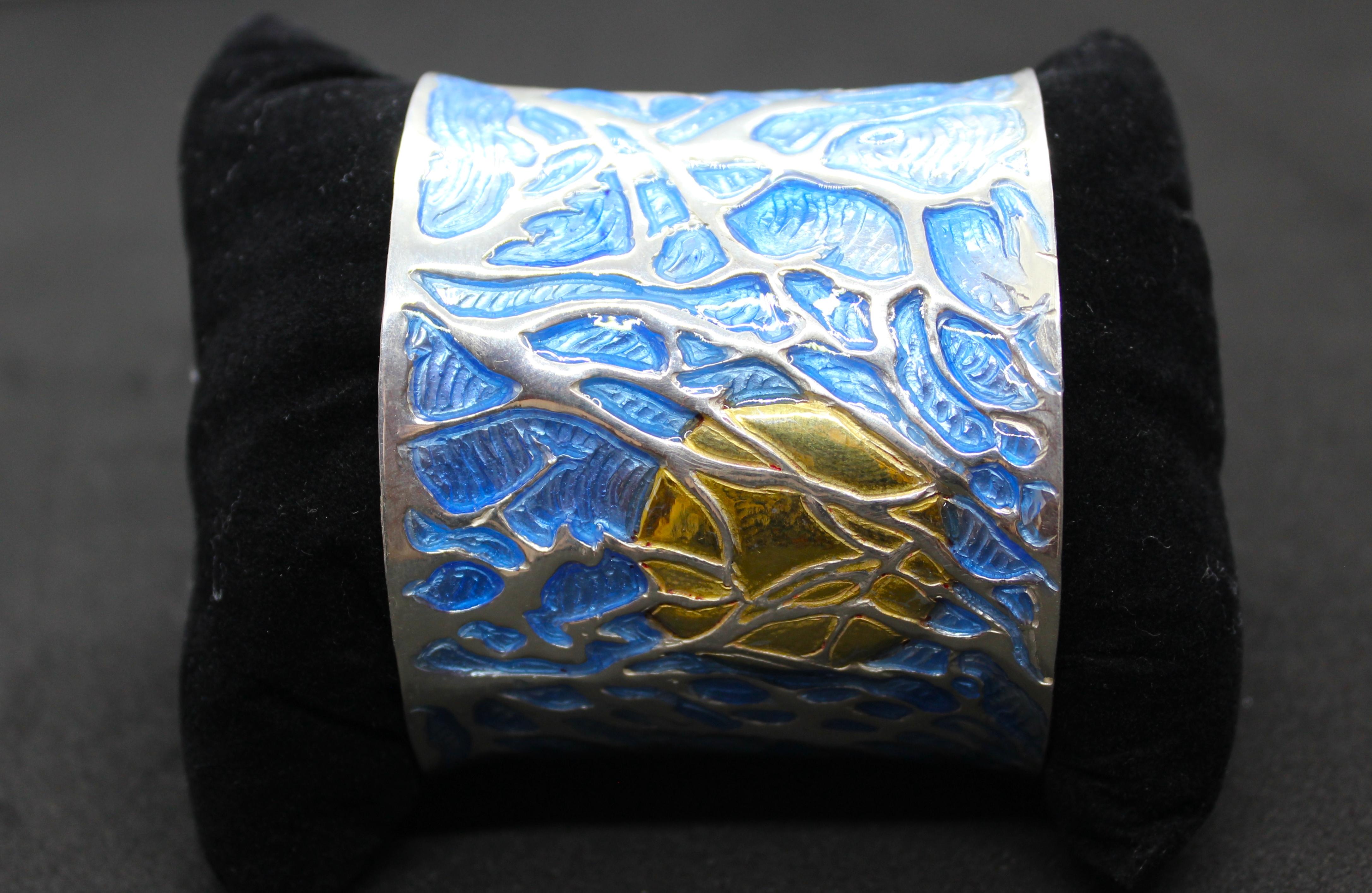 Schiava Blue Coral Bracelet, Sterling Silver, Handmade, Italy For Sale 6