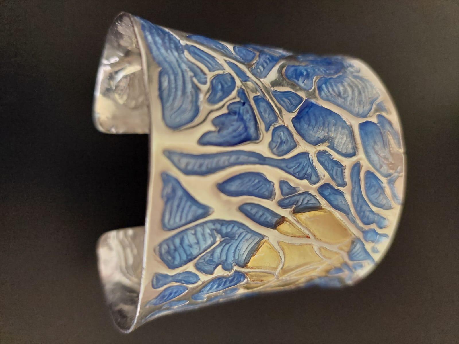 Schiava Blue Coral Bracelet, Sterling Silver, Handmade, Italy For Sale 9