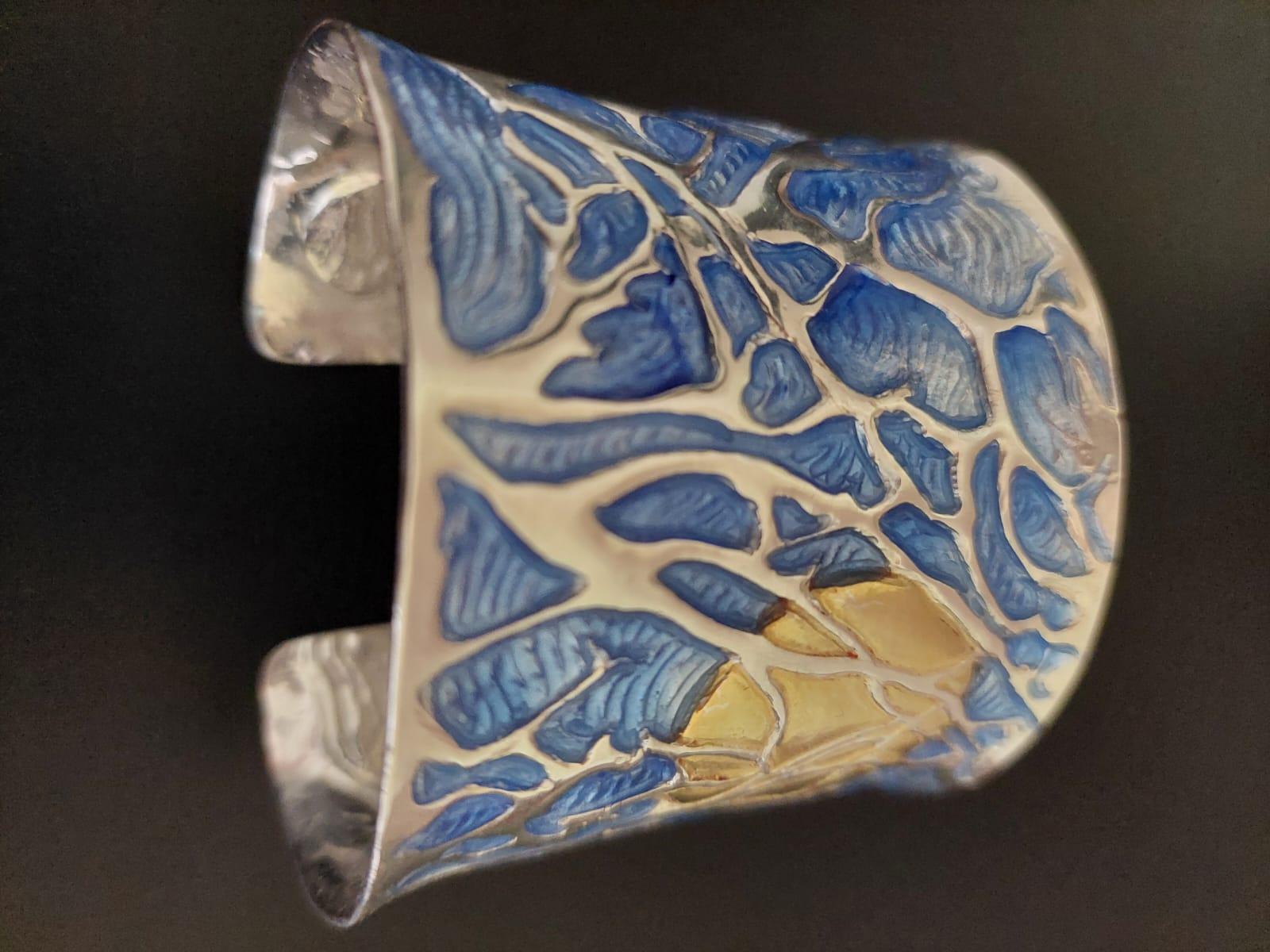 Schiava Blue Coral Bracelet, Sterling Silver, Handmade, Italy For Sale 10