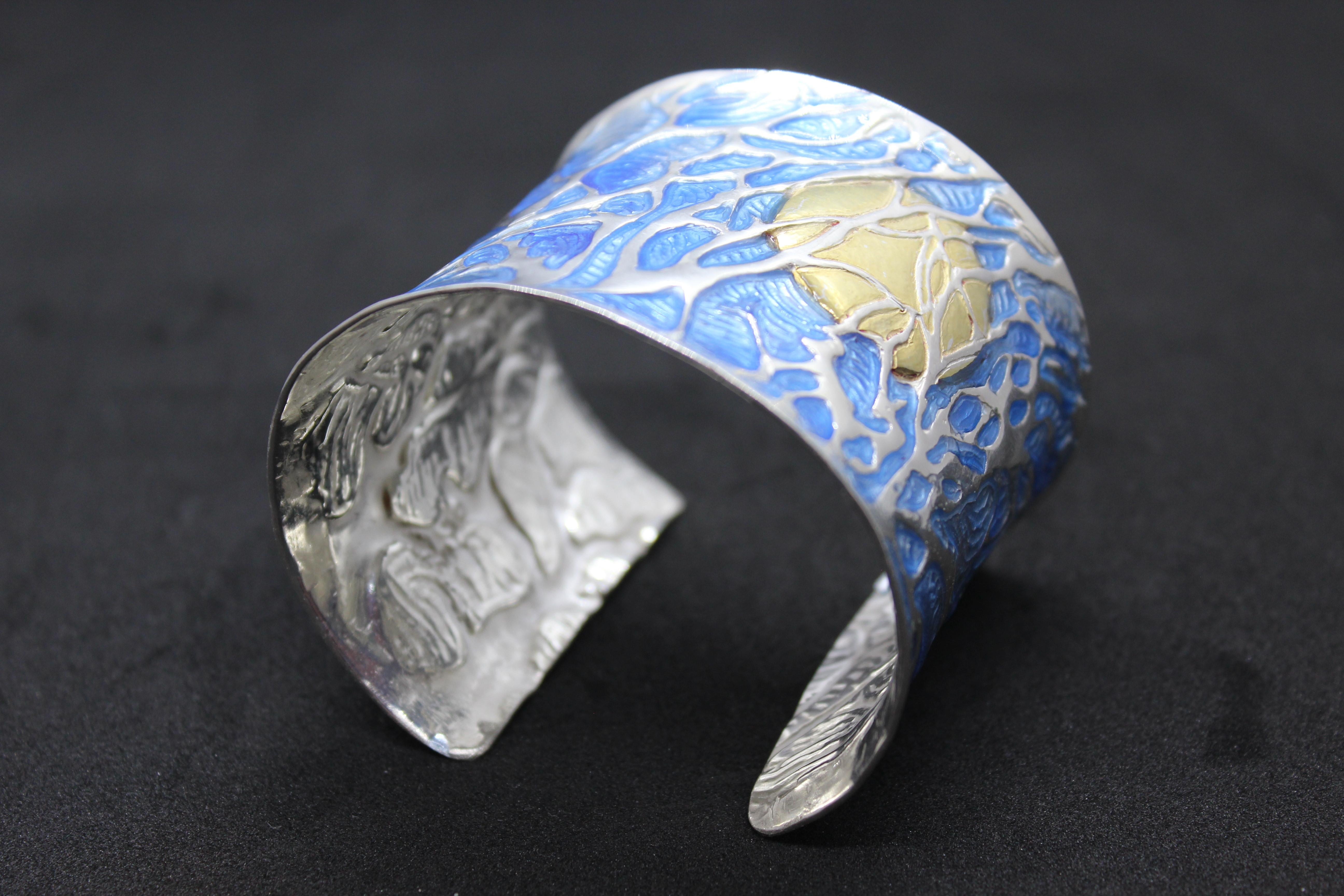 Artist Schiava Blue Coral Bracelet, Sterling Silver, Handmade, Italy For Sale
