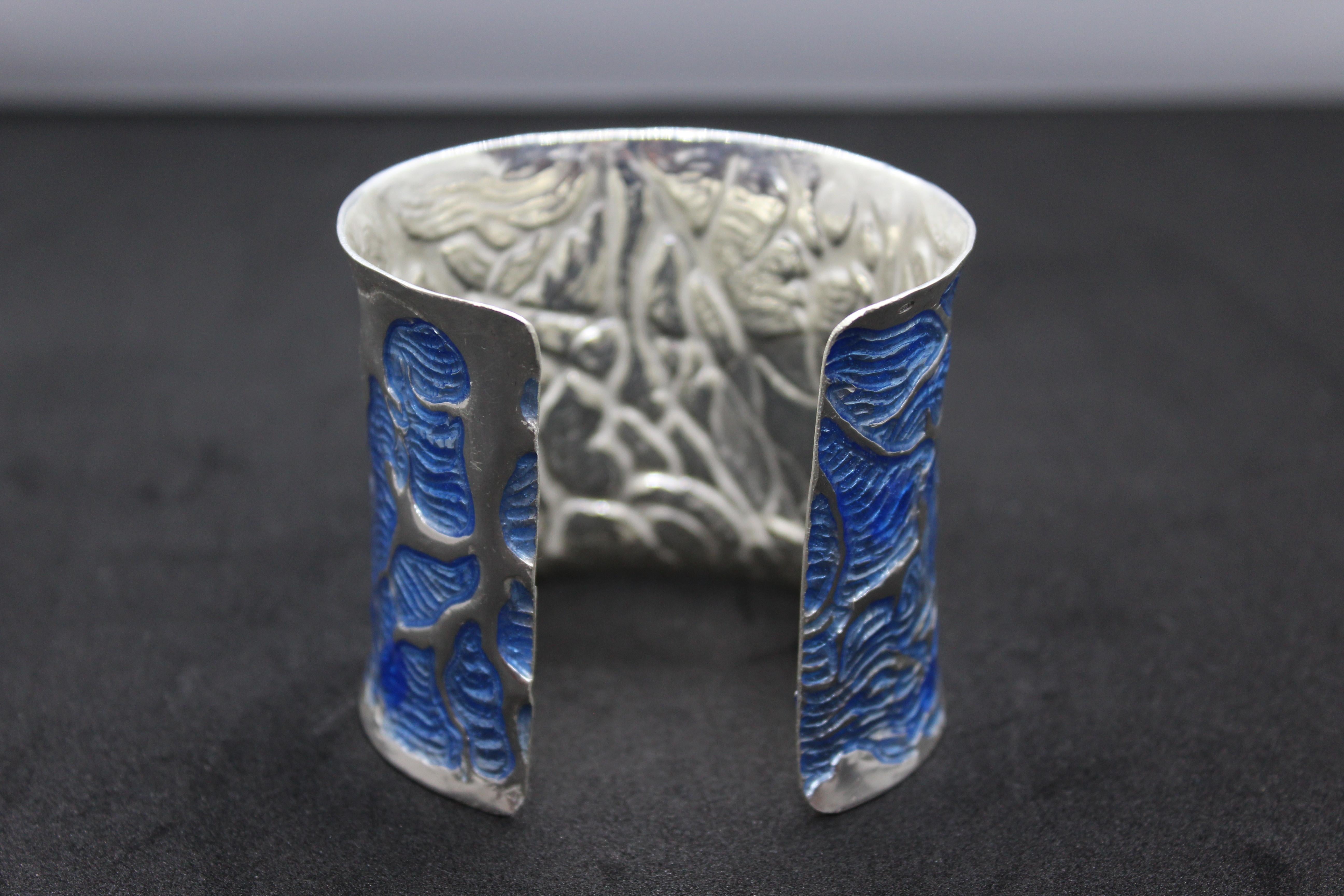 Schiava Blue Coral Bracelet, Sterling Silver, Handmade, Italy For Sale 2