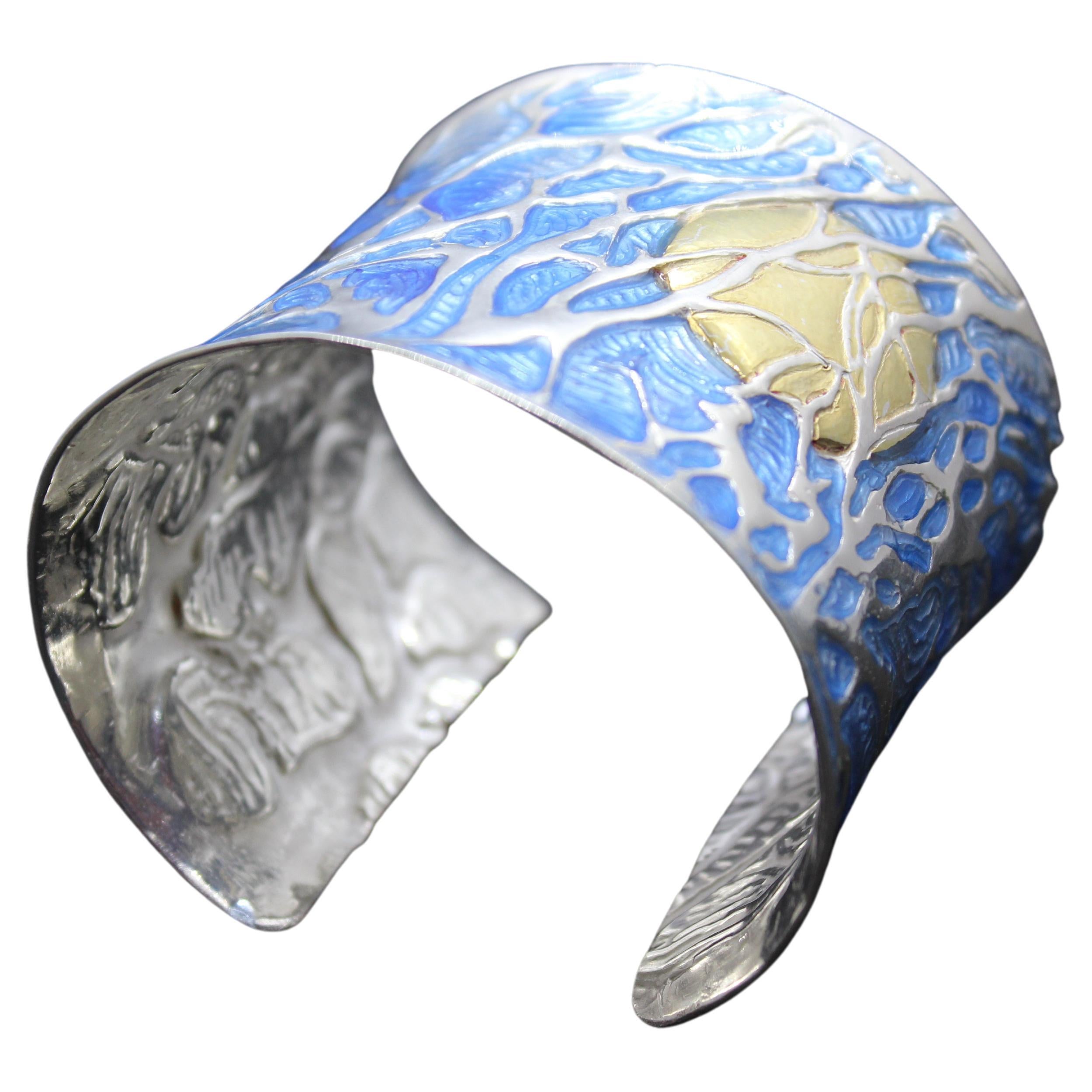 Schiava Blue Coral Bracelet, Sterling Silver, Handmade, Italy For Sale