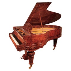 Schiedmayer Grand Piano Walnut Carved Cheeks Filigree Music Desk Faceted Legs