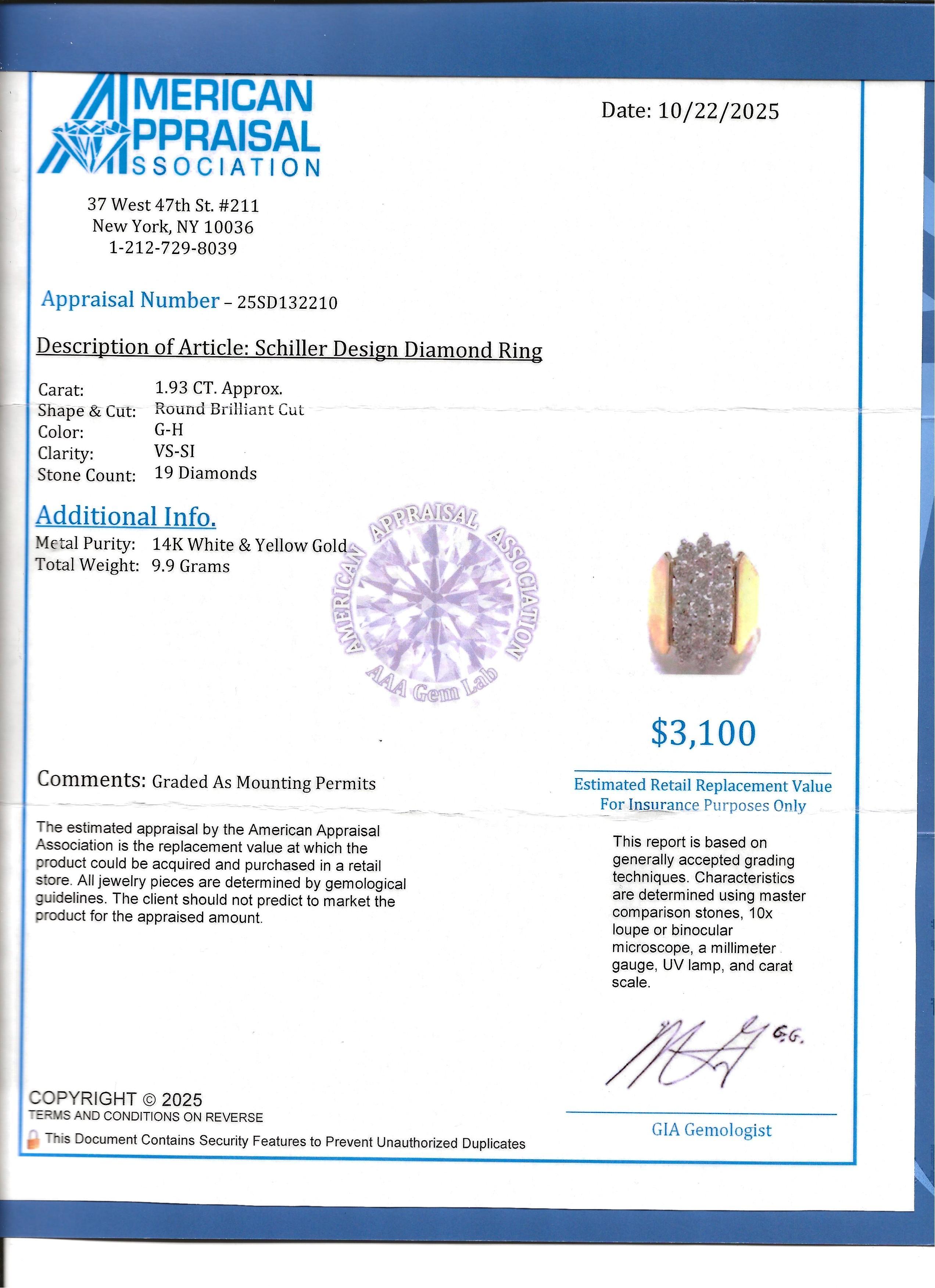 Anello da cocktail con gambo largo e cluster verticale di diamanti Schiller in oro 14 carati in vendita 4