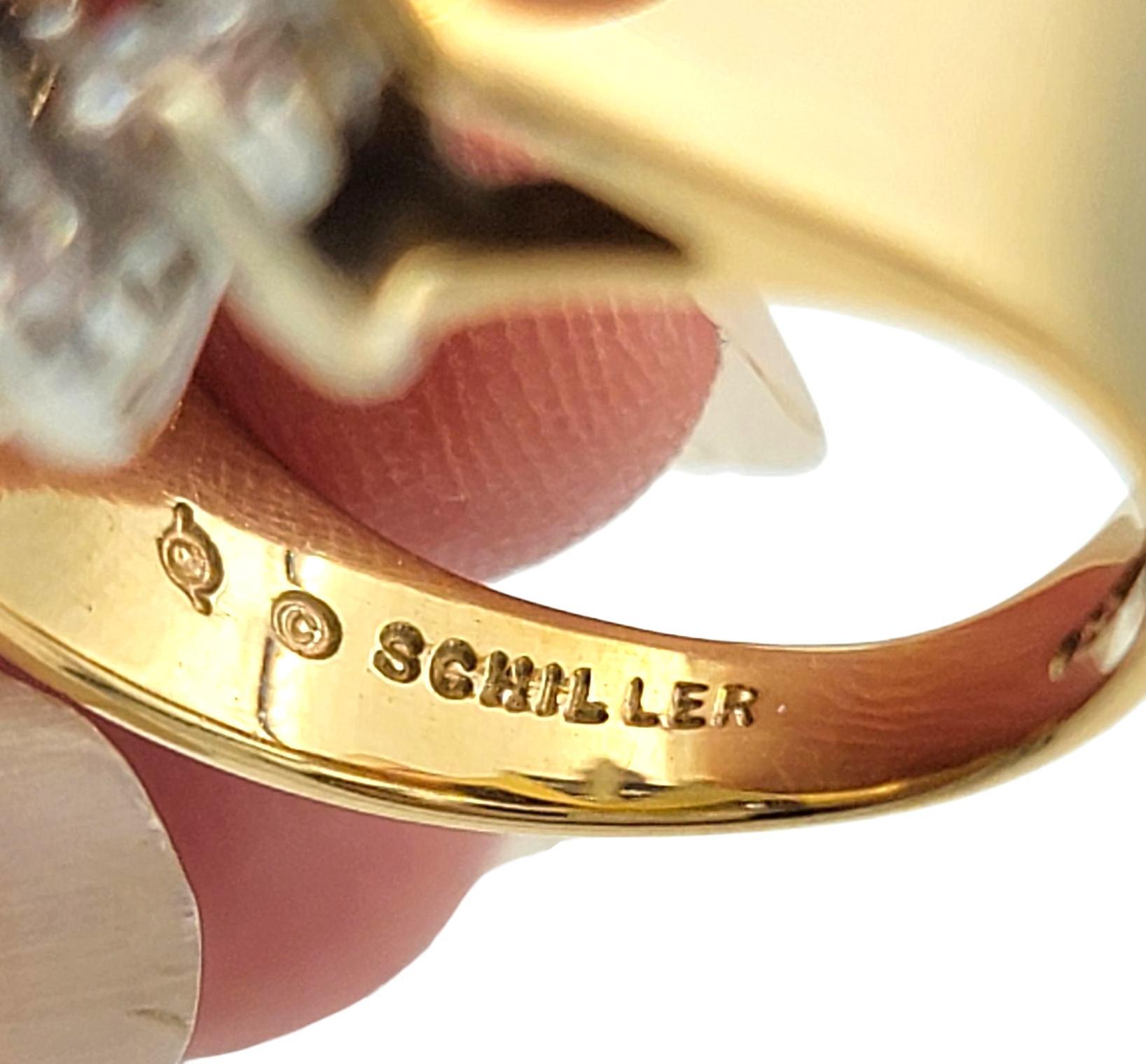 Anello da cocktail con gambo largo e cluster verticale di diamanti Schiller in oro 14 carati in vendita 2