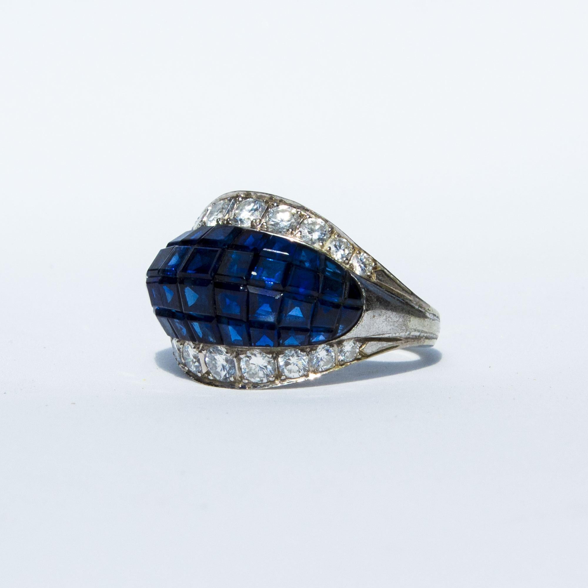 Schilling Sapphire and Diamond Cocktail Ring In Good Condition For Sale In Chipping Campden, GB