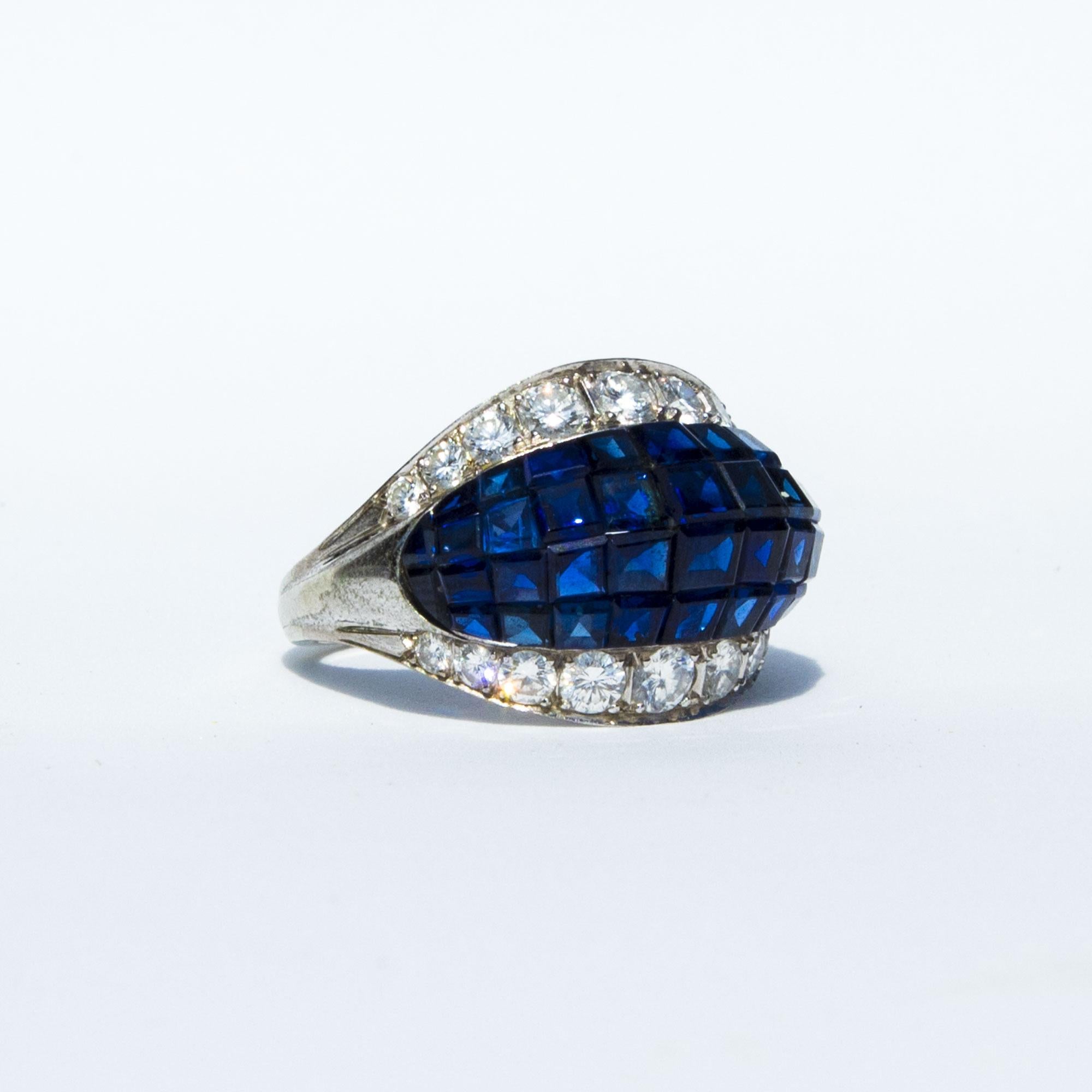 Women's or Men's Schilling Sapphire and Diamond Cocktail Ring For Sale