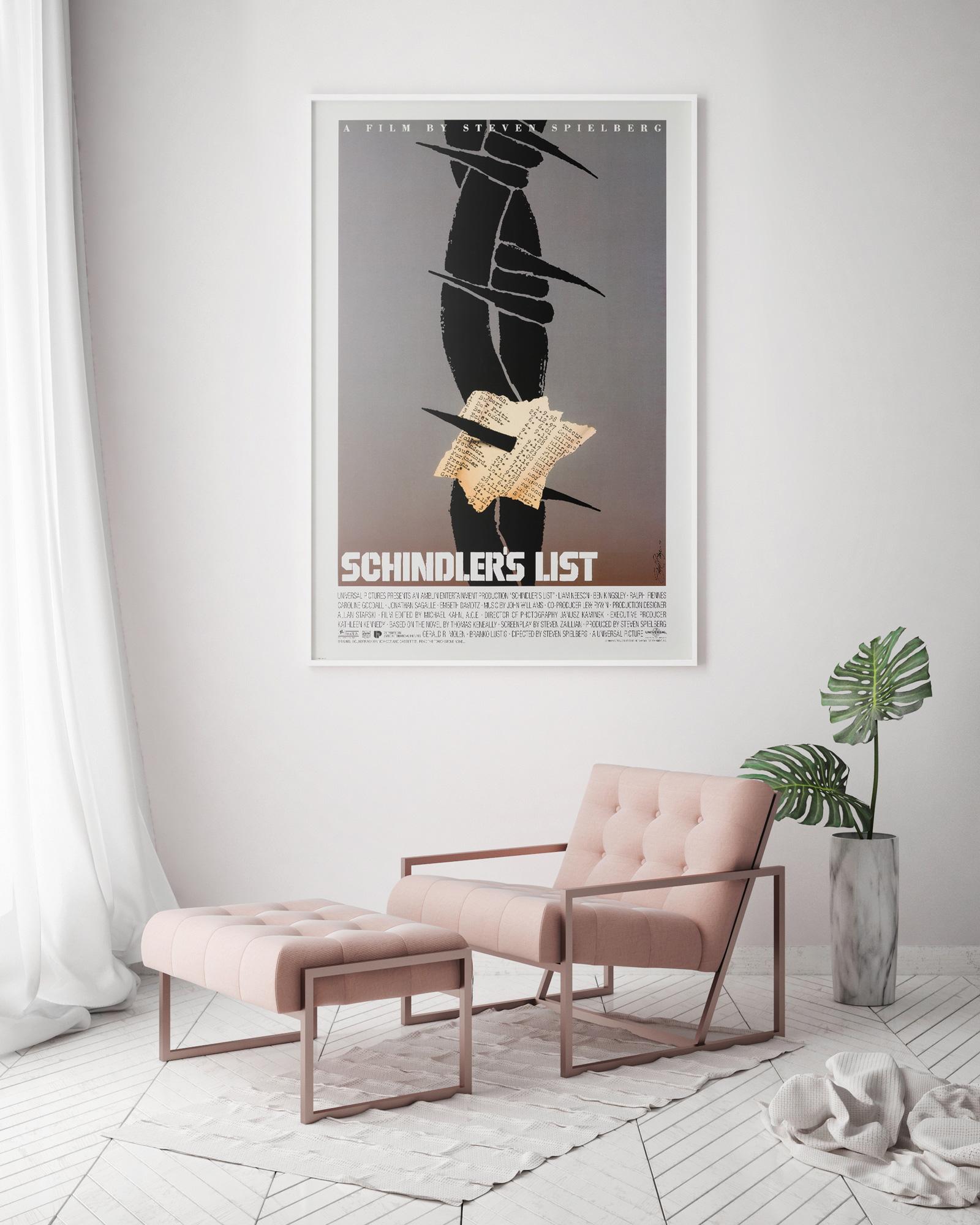 Saul Bass submitted this design for Schindler's List but, incredibly, it was not chosen for the movie.

However some US 1 Sheets were printed in limited quantity (believed approx. 200) to be given to studio insiders. This is an extremely rare