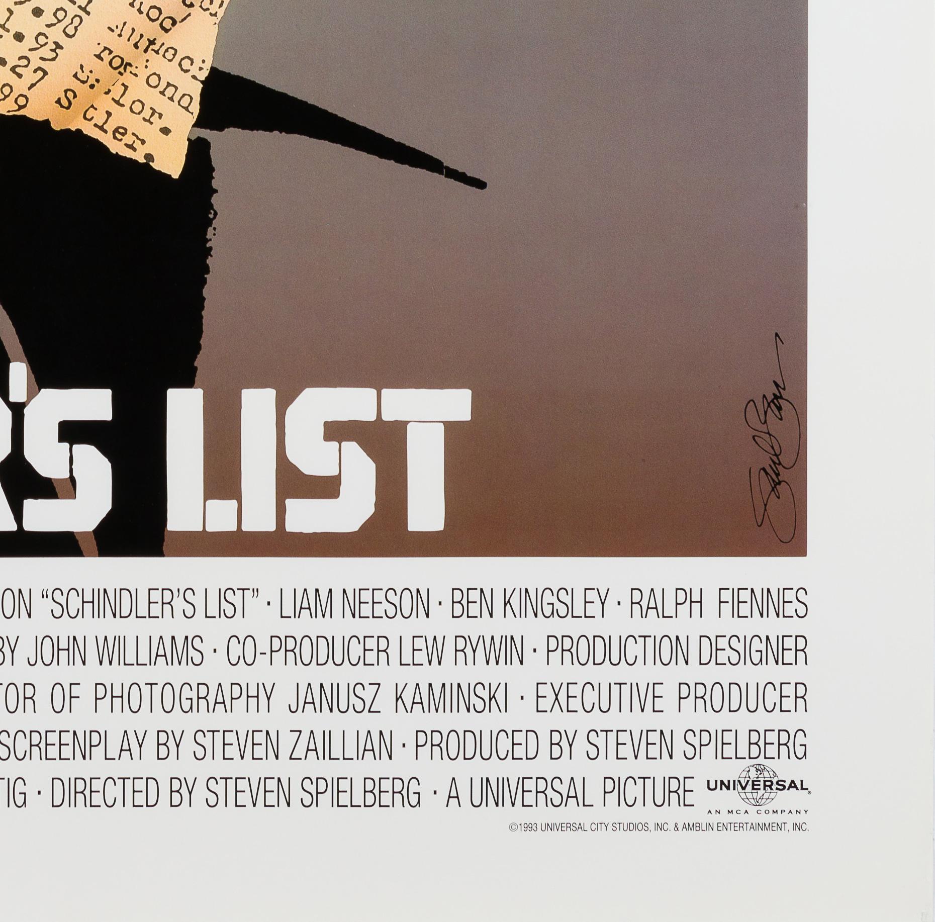 Schindler's List Original Special US Film Poster, Saul Bass, 1993 For Sale 1