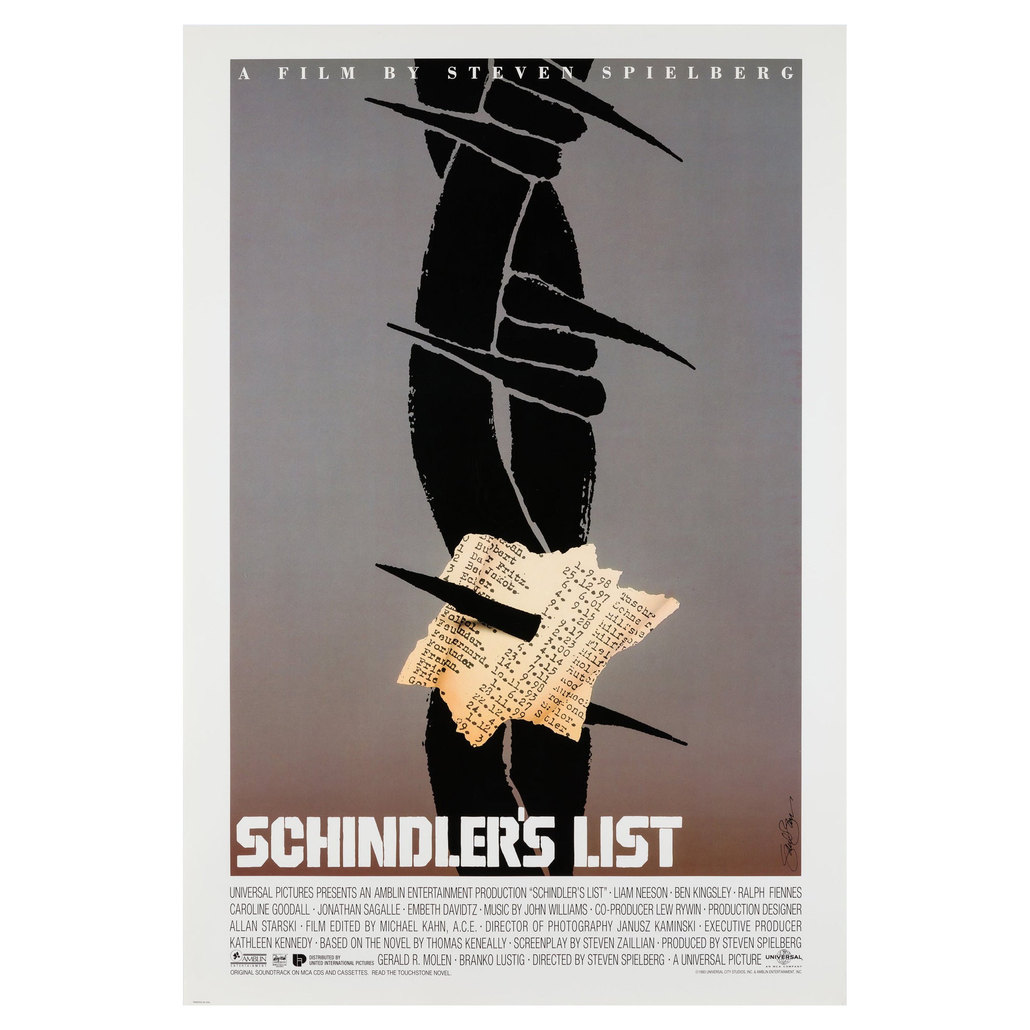 Affiche originale spéciale du film Schindler's List, Saul Bass, 1993 en vente