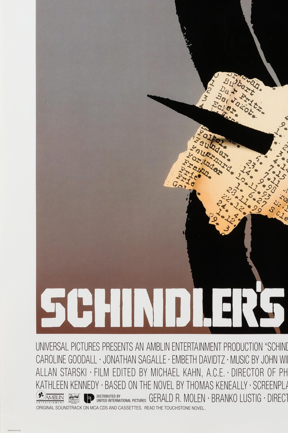 Américain Affiche originale du film Schindler's List (La liste de Schindler), Saul Bass, 1993