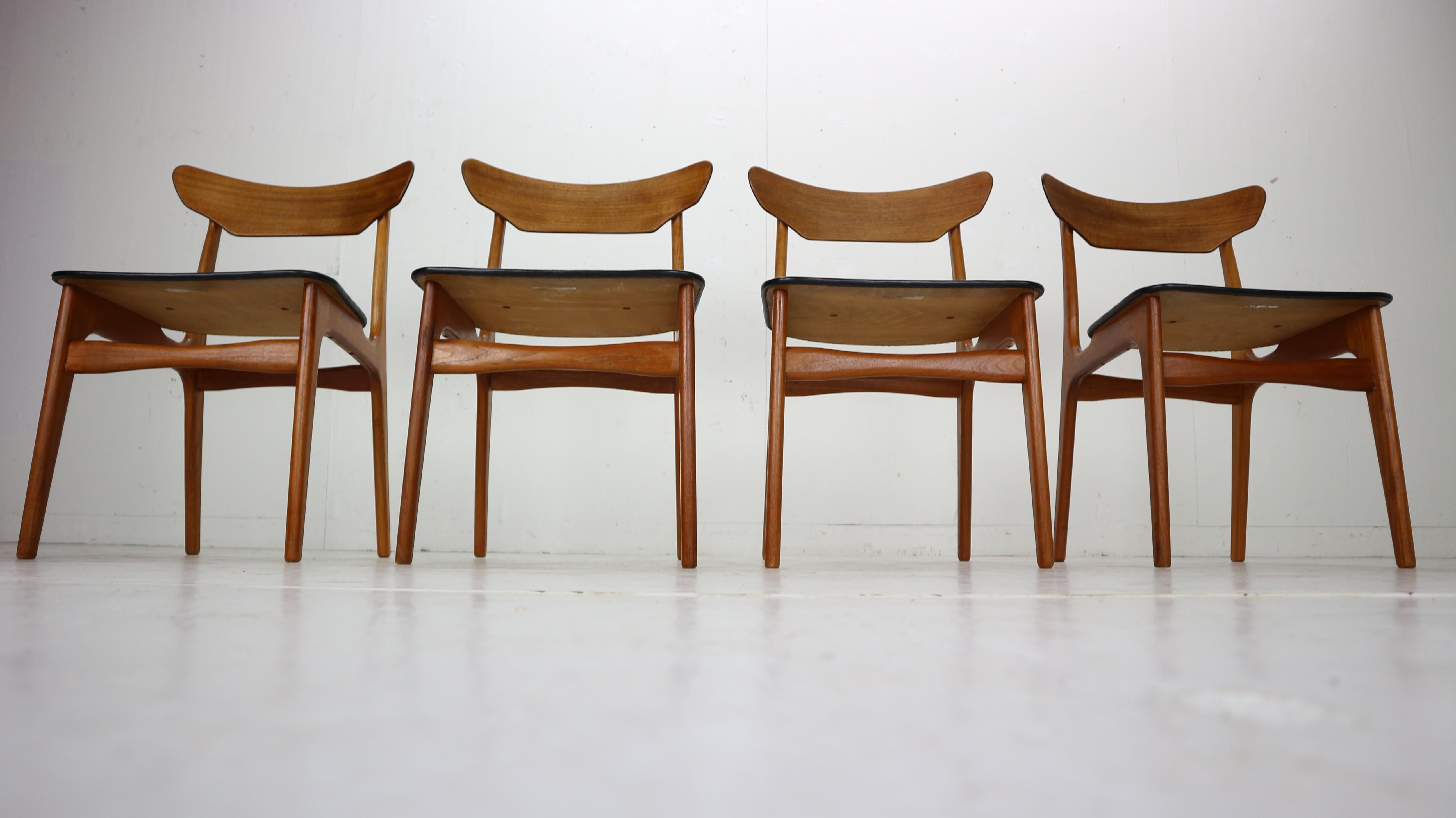Faux Leather Schiønning & Elgaard for Randers Møbelfabrik Set of 4 Teak Dining Room Chairs