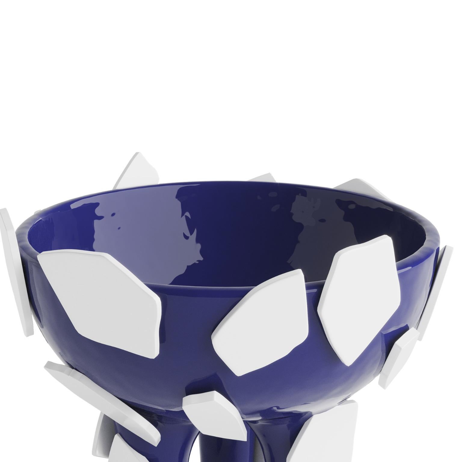 Portuguese Schlemmer Blue Ceramic Bowl, Modern Bauhaus Style Decorative Centerpiece 