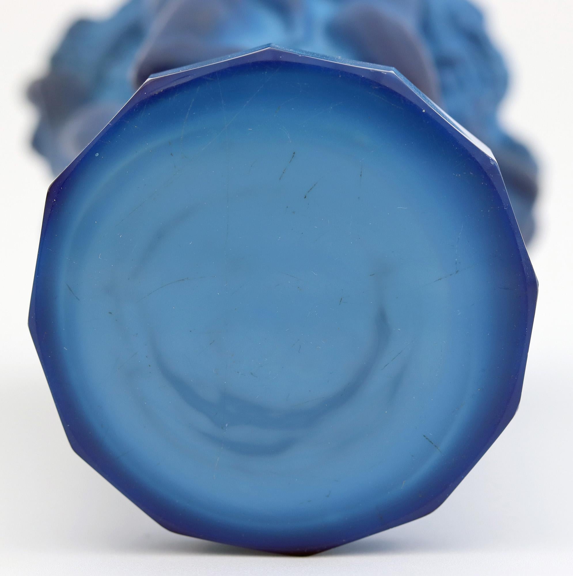 Mid-20th Century Schlevogt Czech Art Deco Blue Art Glass Ingrid Series Nudes Vase