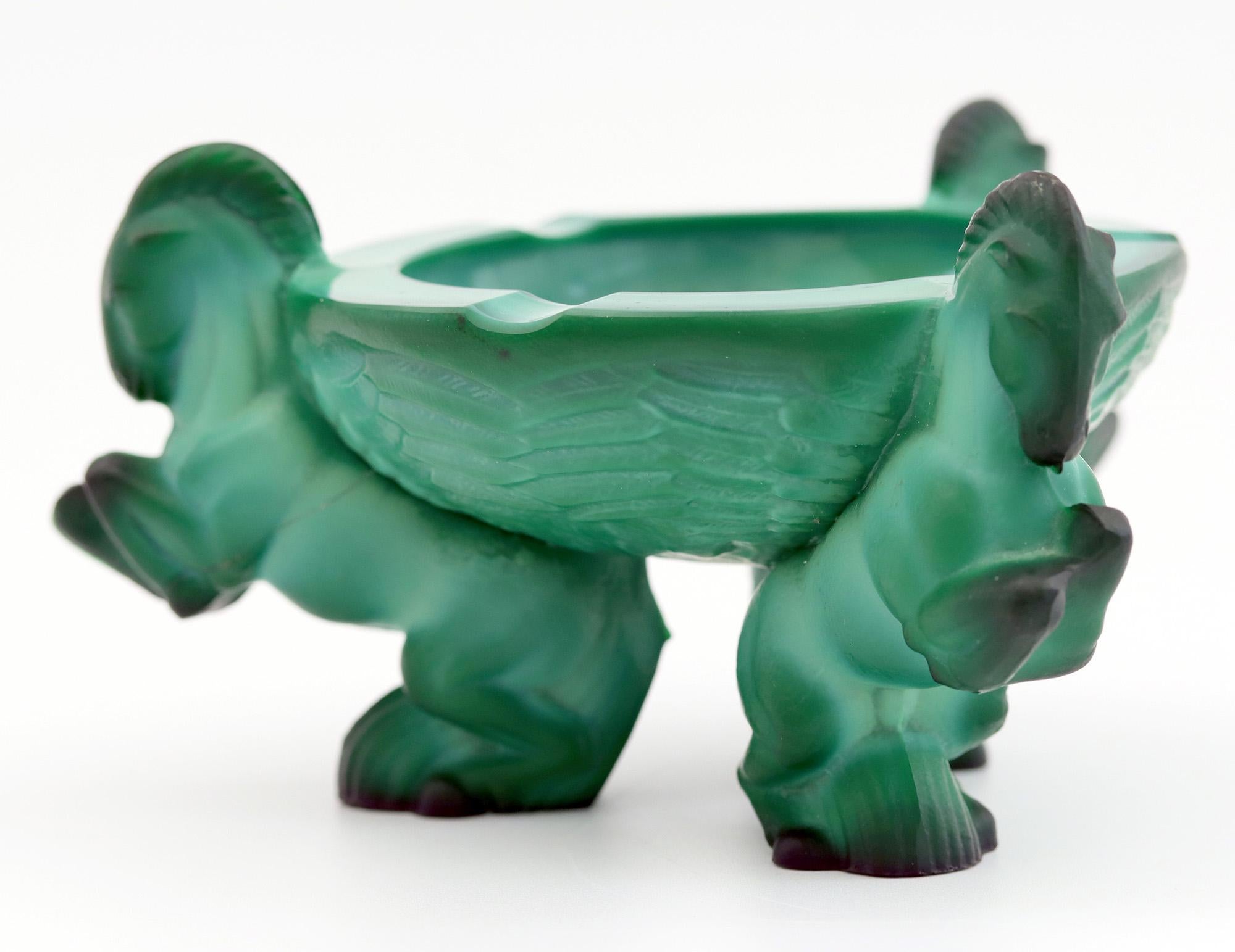 Schlevogt Czech Art Deco Malachite Glass Ponies Ashtray 1