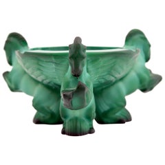 Schlevogt Czech Art Deco Malachite Glass Ponies Ashtray