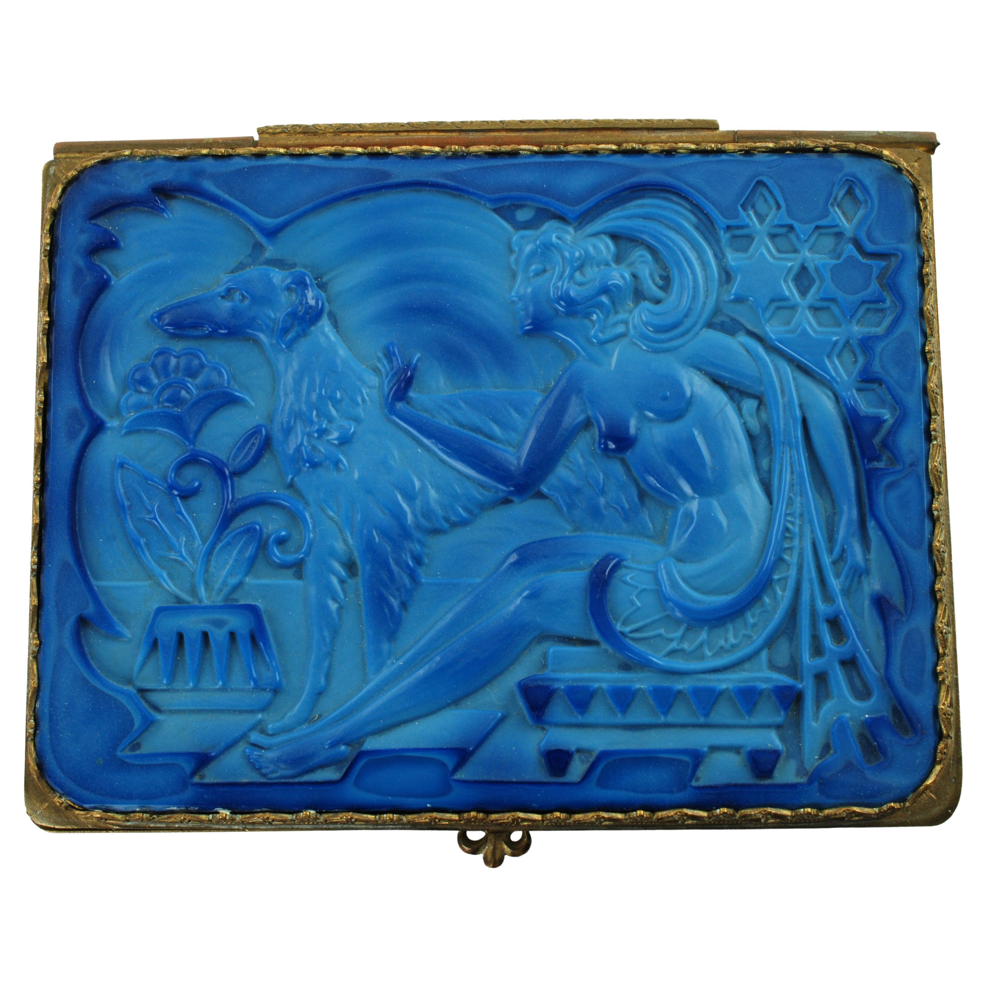 Caja con tapa de cristal jaspeado de lapislázuli "Ingrid" de Schlevogt Hoffmann con monturas de ormolu
