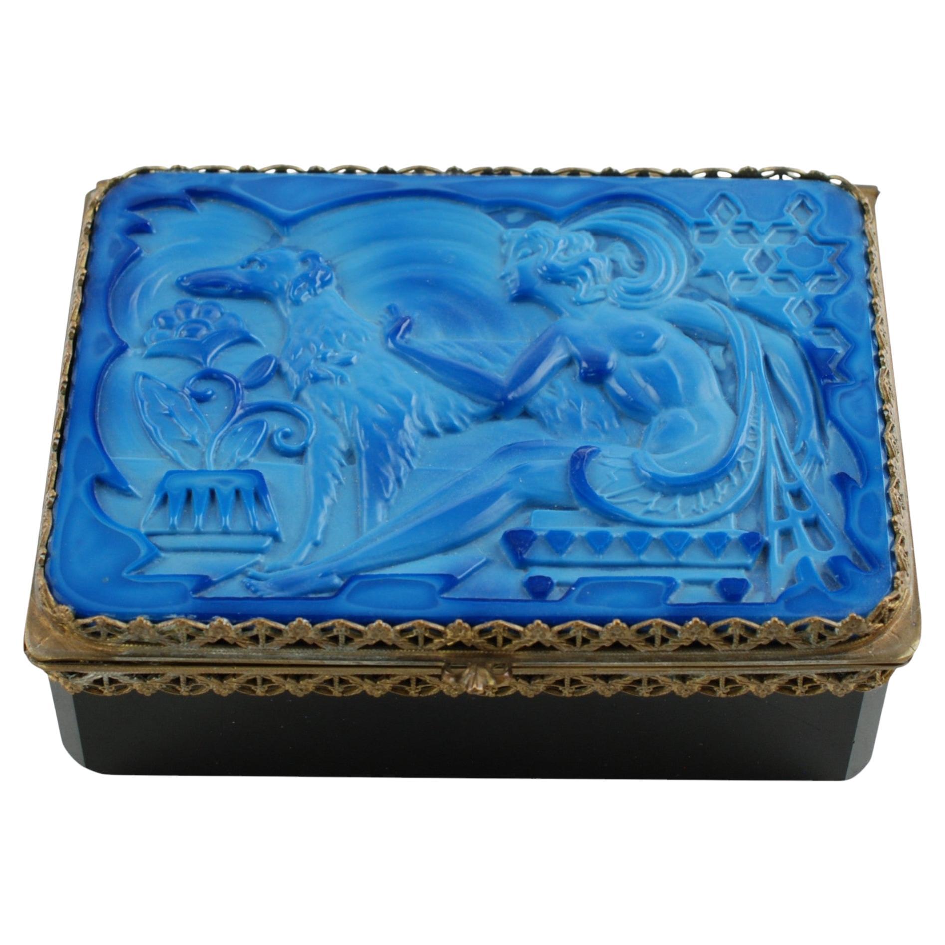 Scatola con coperchio in vetro marmorizzato di lappone "Ingrid" di Schlevogt Hoffmann con montature in Ormolu in vendita