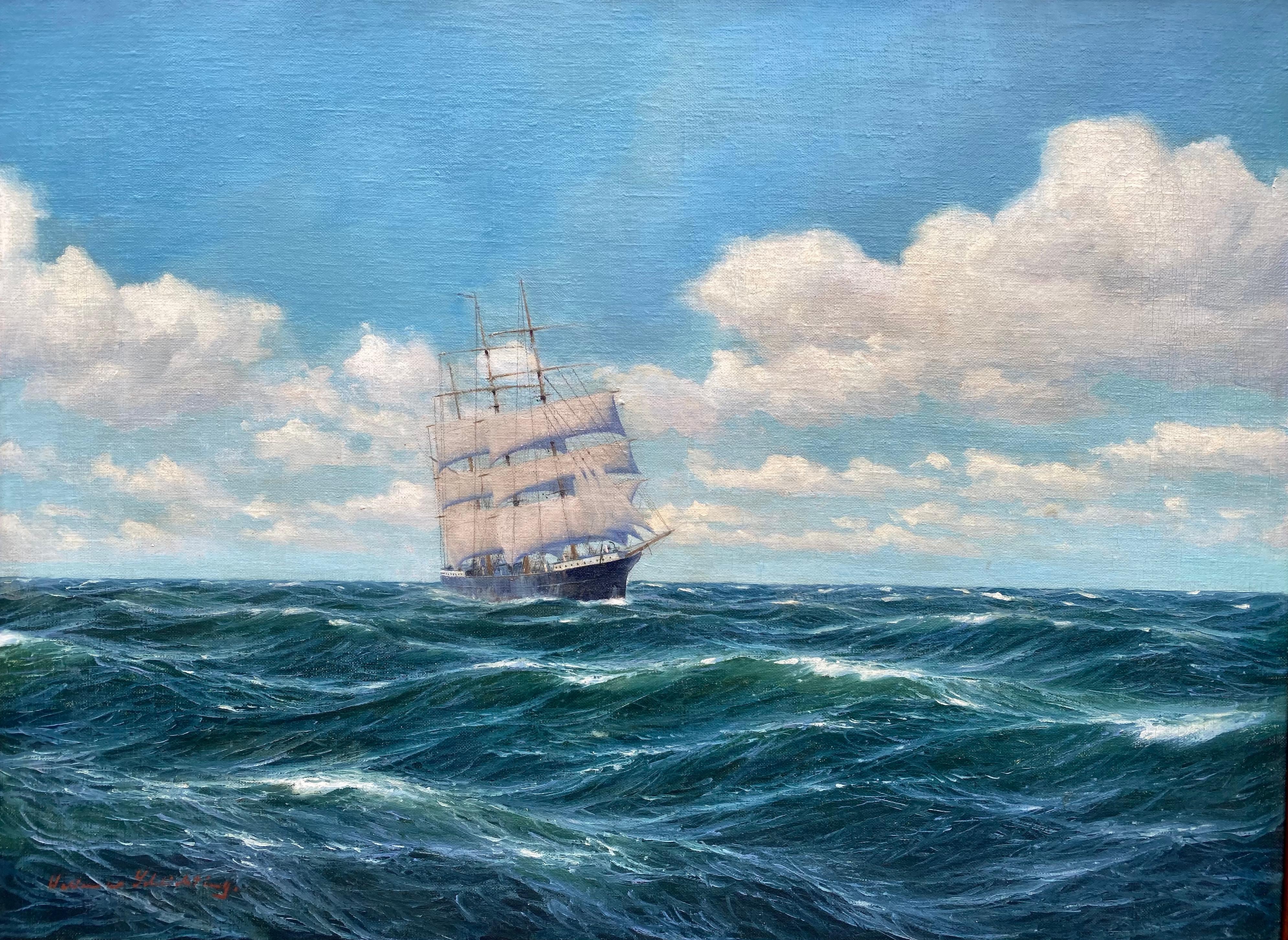 Sailing the Waves, Waldemar Schlichting, Berlin 1896 – 1970, German, Signed - Painting by Schlichting Waldemar