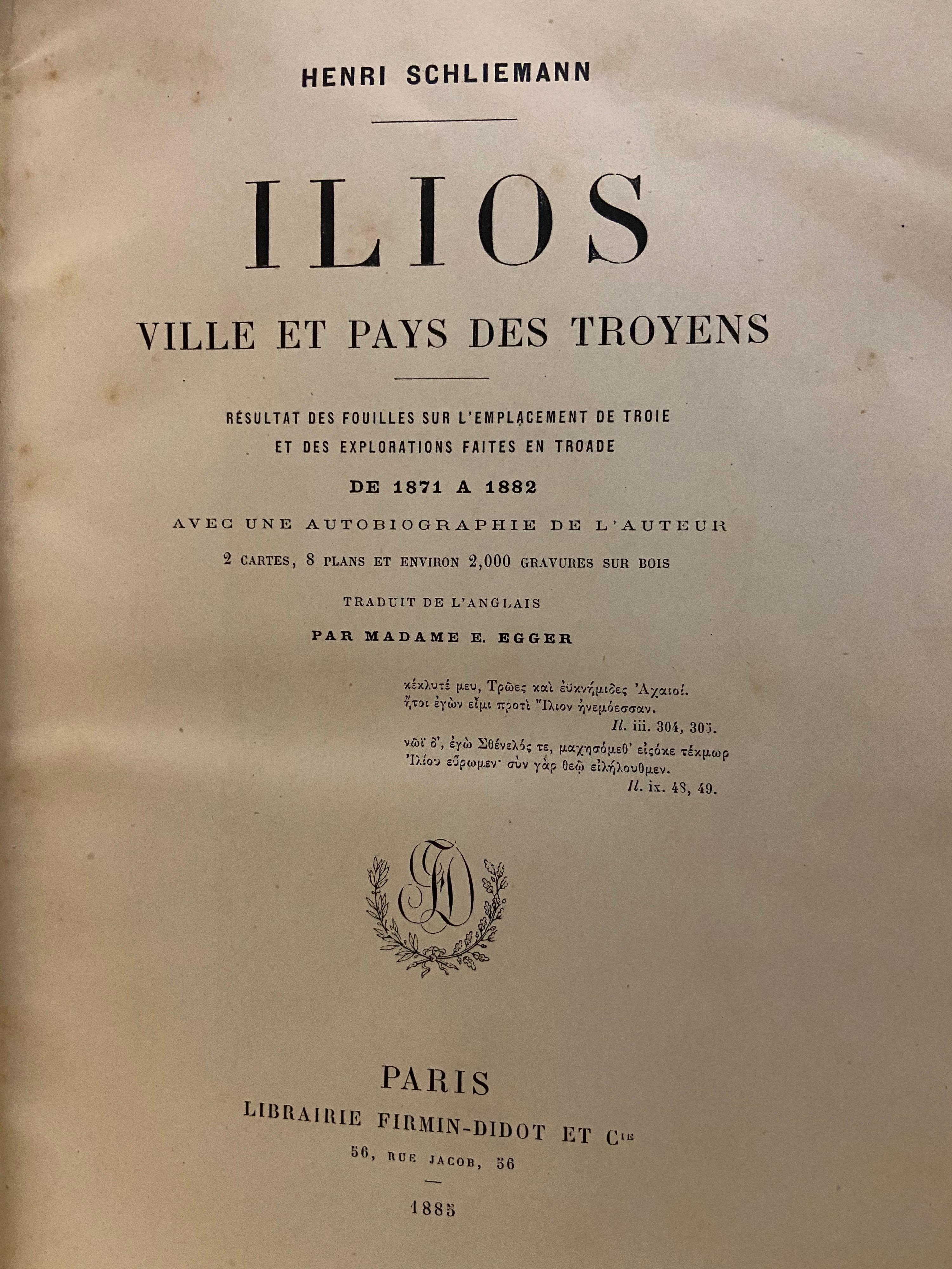 Classical Roman Schliemann, Henry, ILIOS, The City and the Country of the Troyans, 1885 Paris