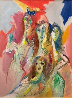 Surrealist Women, Abstract Israeli Oil Painting