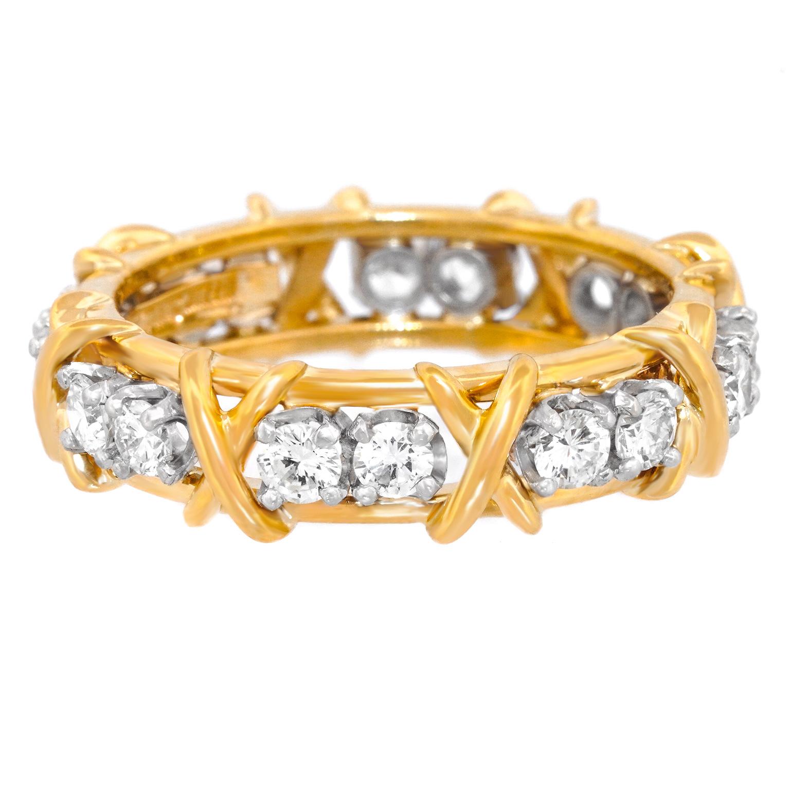 Women's or Men's Schlumberger 16 Stone Diamond Ring For Sale
