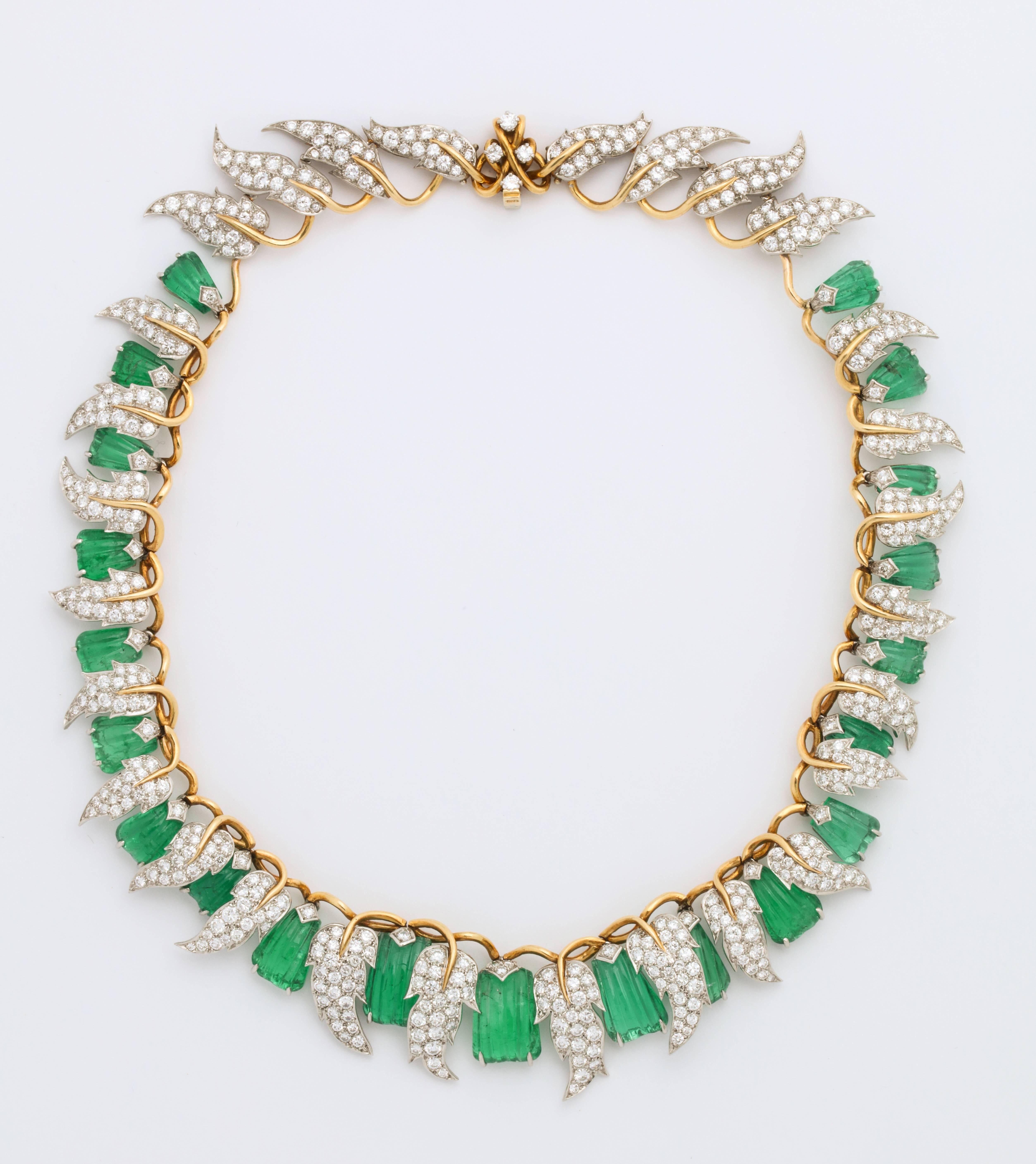 Jean Schlumberger for Tiffany & Co. Carved Emerald Diamond Gold Set 7
