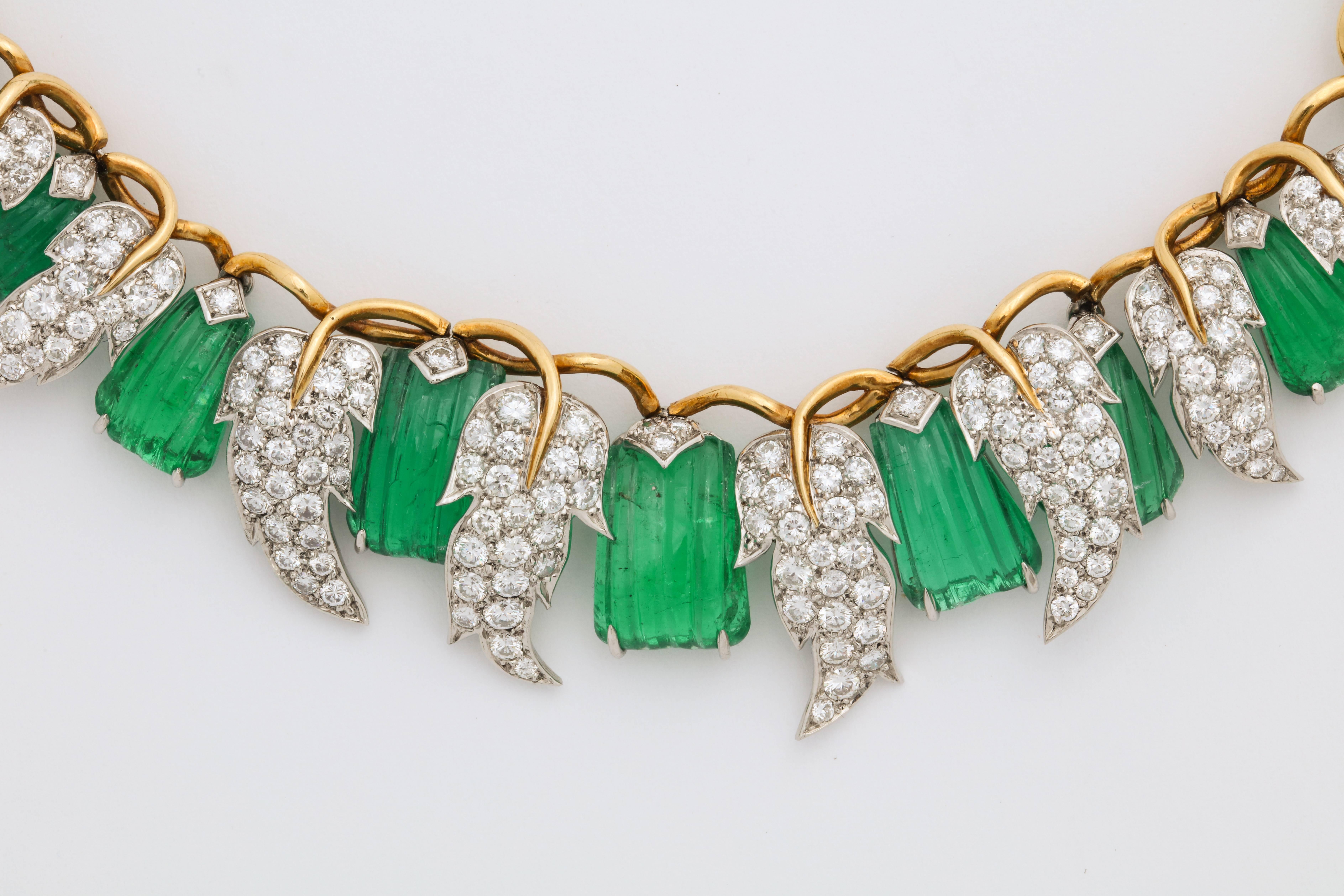 Jean Schlumberger for Tiffany & Co. Carved Emerald Diamond Gold Set 8