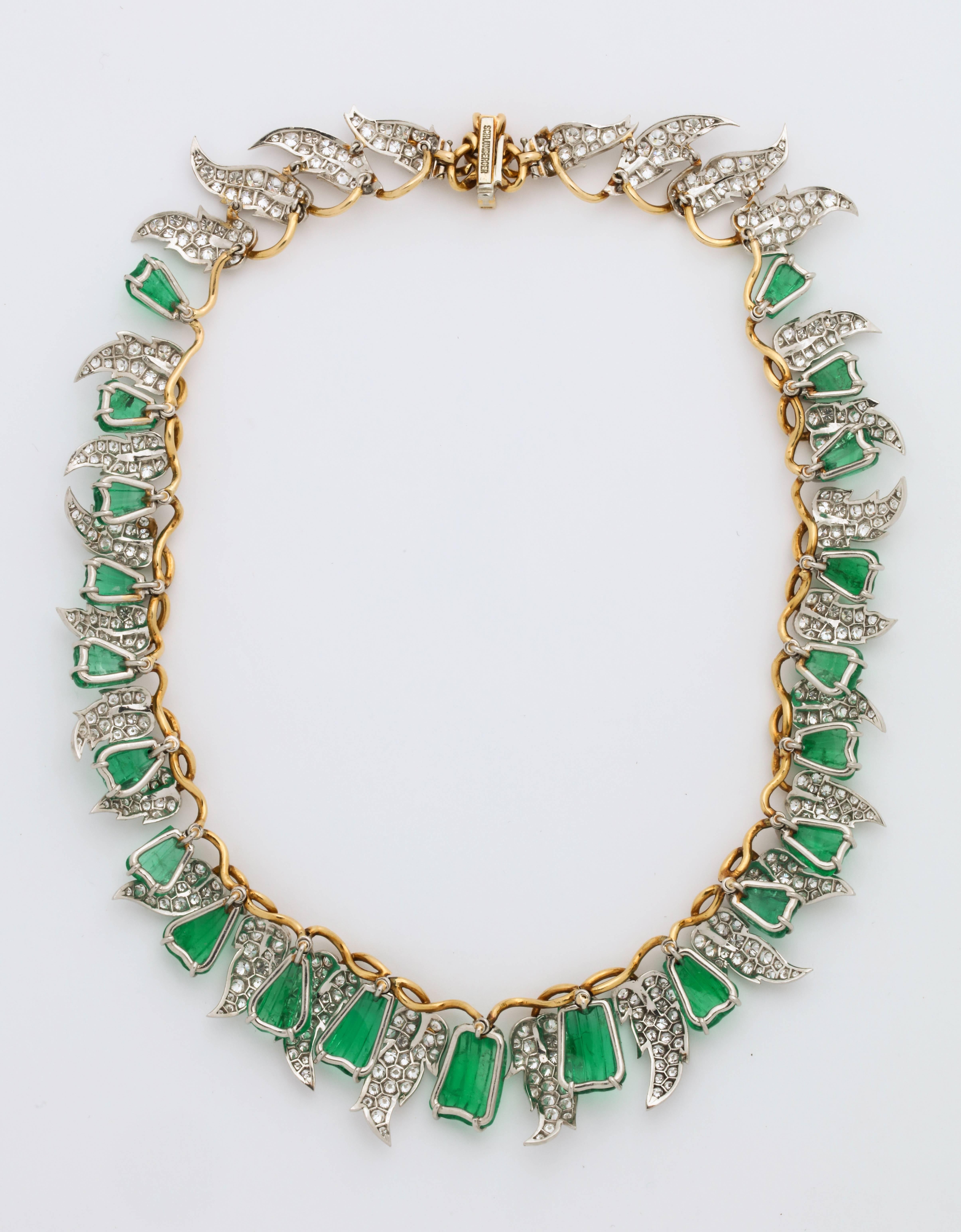 Jean Schlumberger for Tiffany & Co. Carved Emerald Diamond Gold Set 10