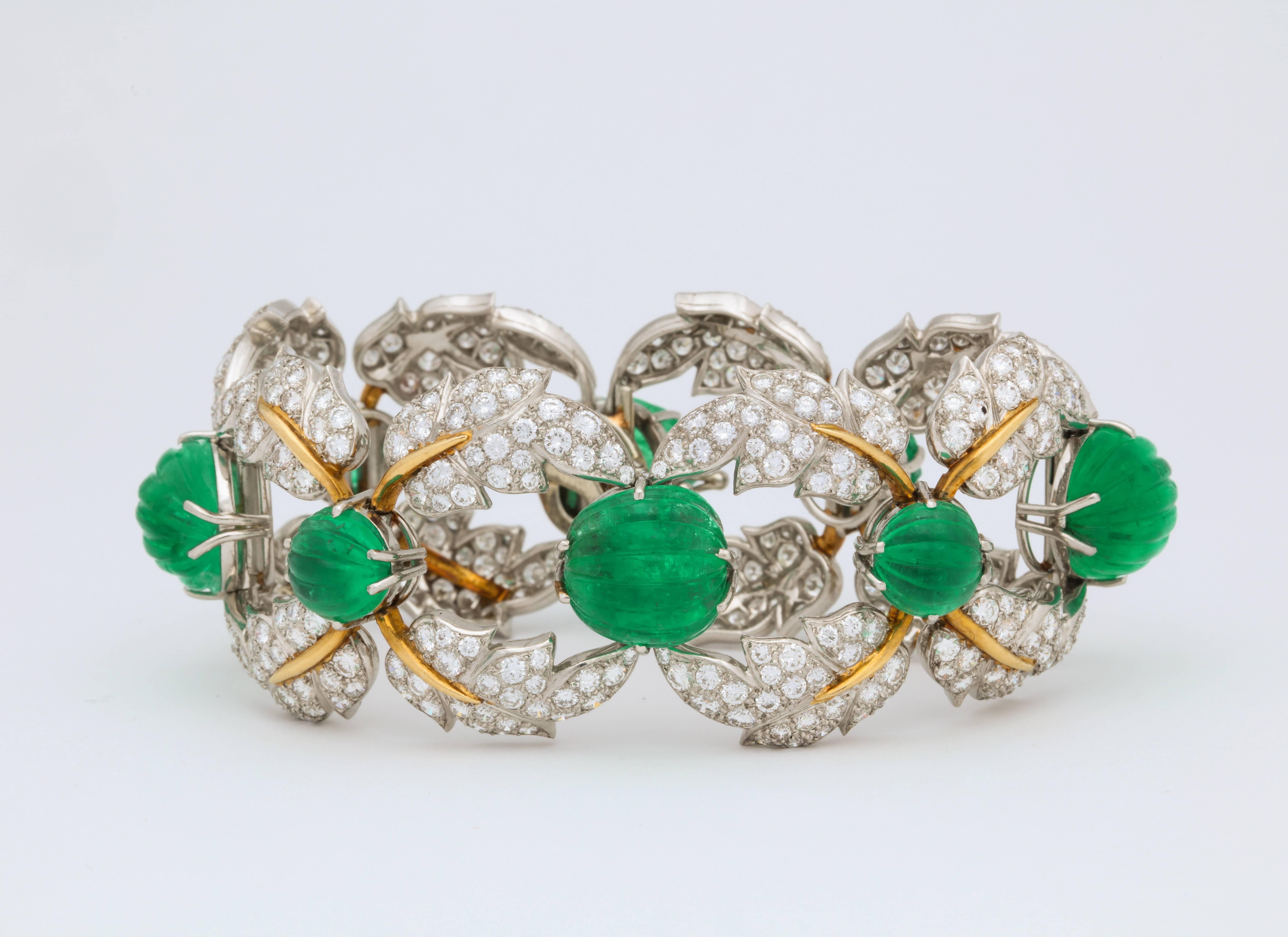 Women's Jean Schlumberger for Tiffany & Co. Carved Emerald Diamond Gold Set