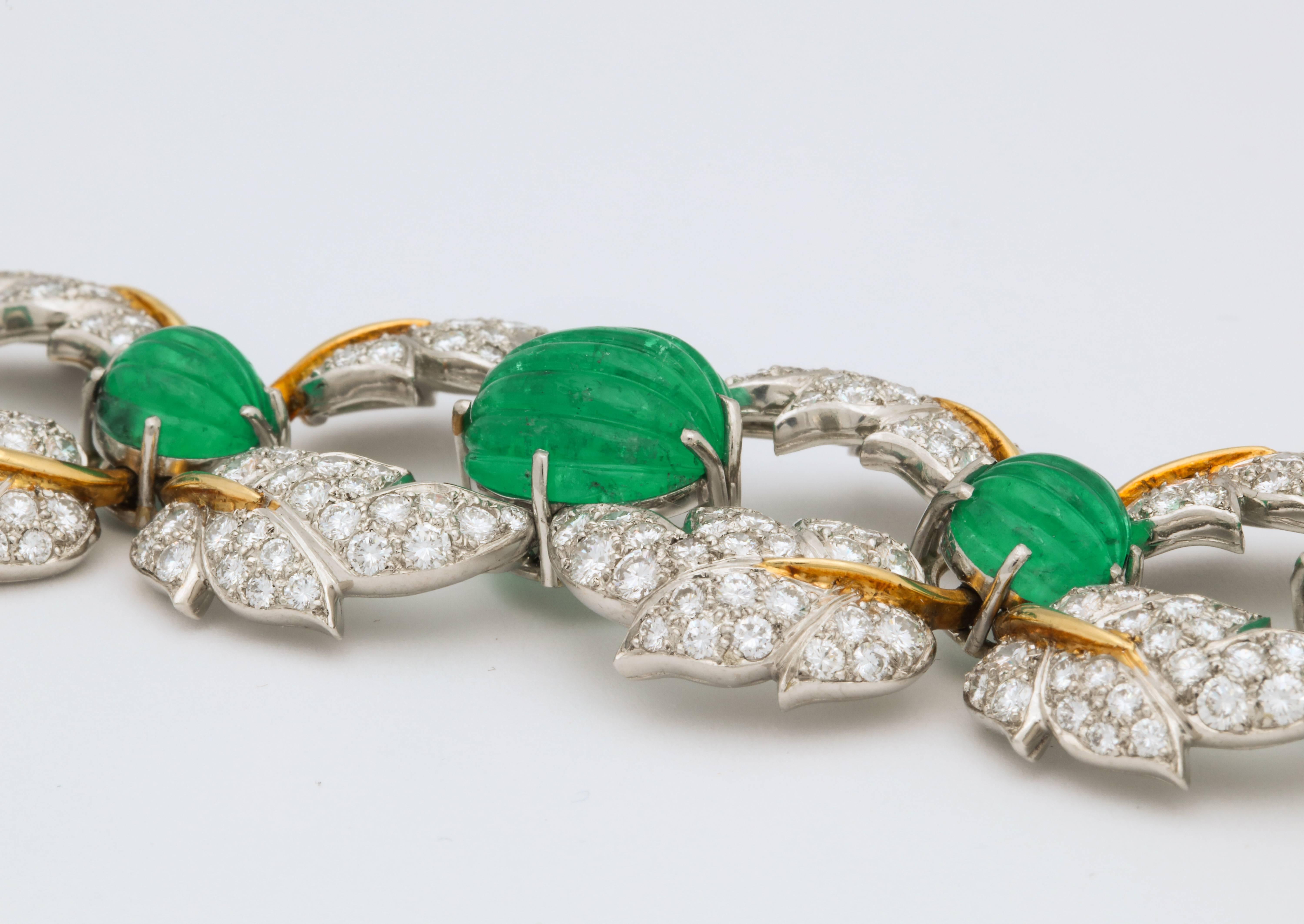 Jean Schlumberger for Tiffany & Co. Carved Emerald Diamond Gold Set 2