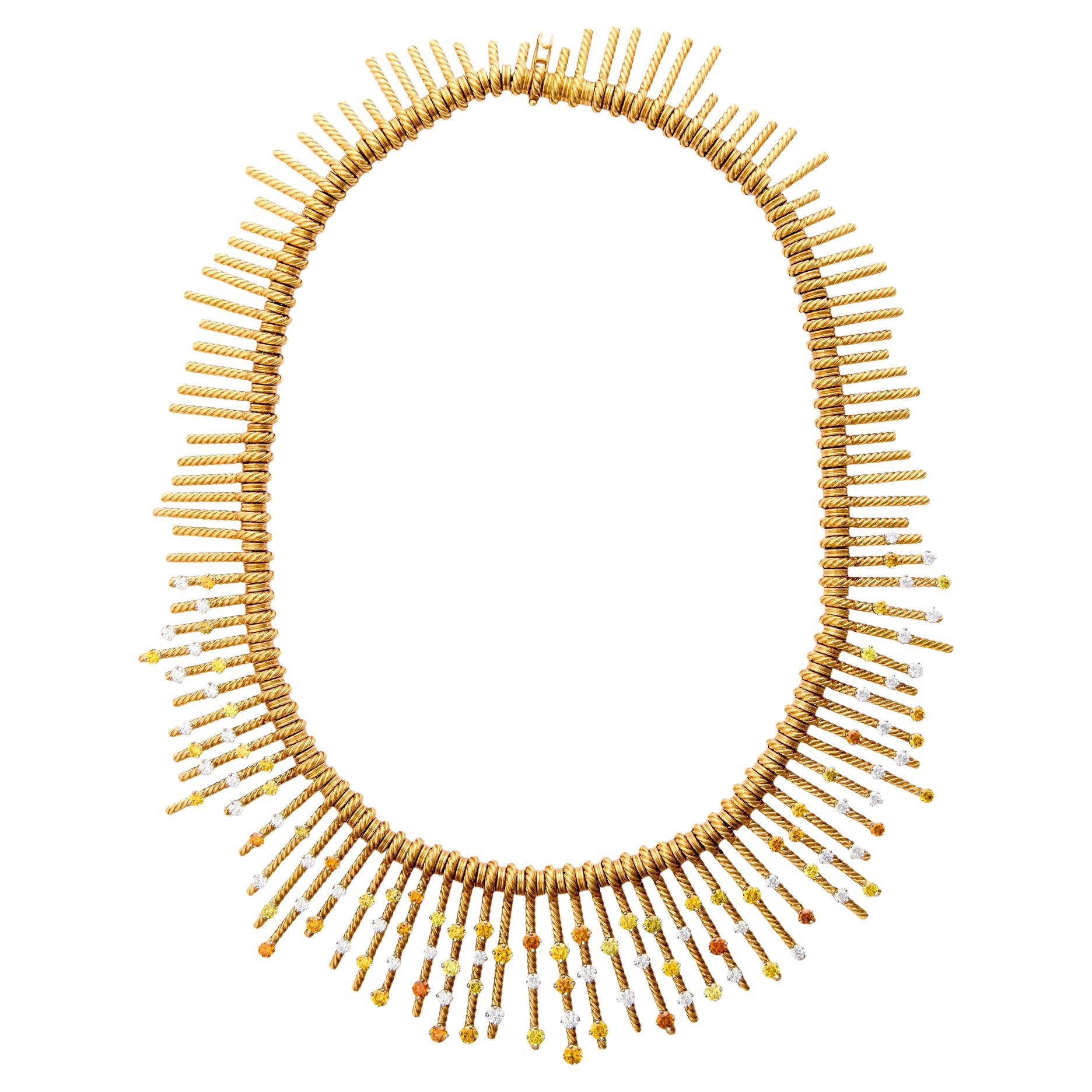 Schlumberger per Tiffany & Co. Collana con frange in oro 18k e diamanti colorati
