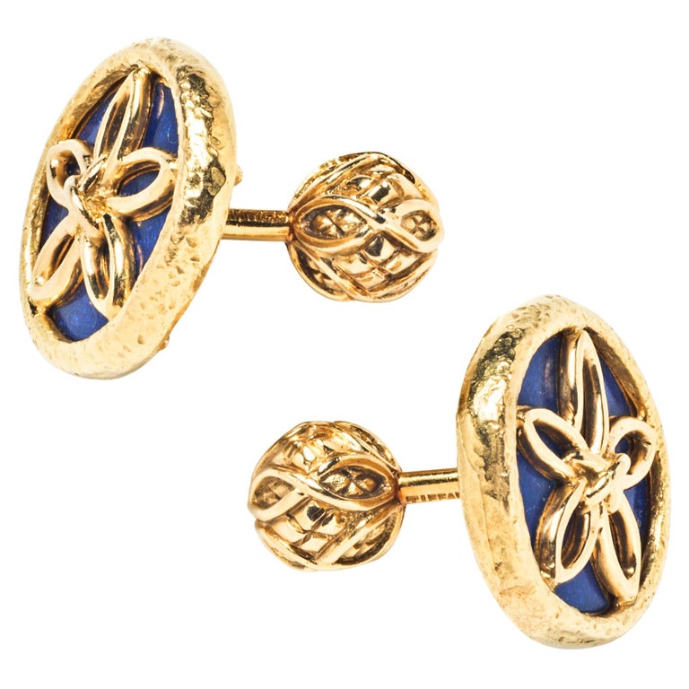 Schlumberger for Tiffany & Co. 18k Gold & Lapis Sand Dollar Cufflinks For Sale