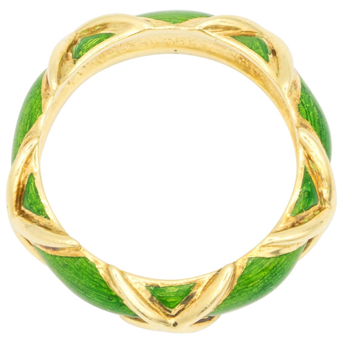 Schlumberger for Tiffany & Co. 18k Gold 'X' and Green Enamel Design, circa 1960s In Good Condition In New York, NY