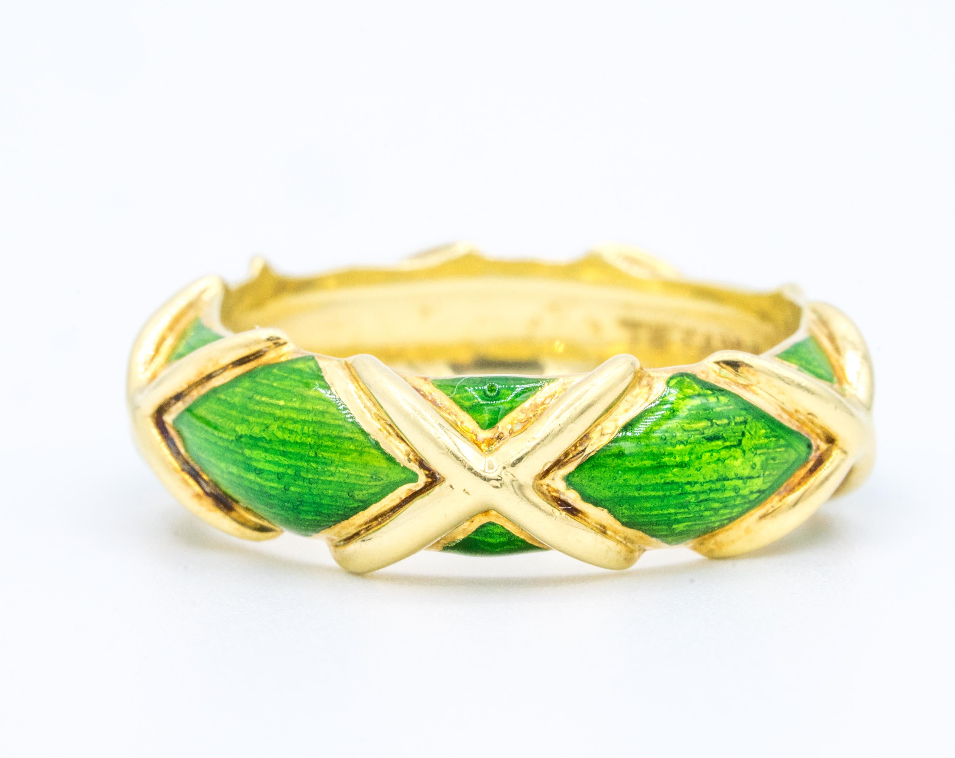 Tiffany & Co. 18k Gold 'X' and Green Enamel Design, circa 1960s 1