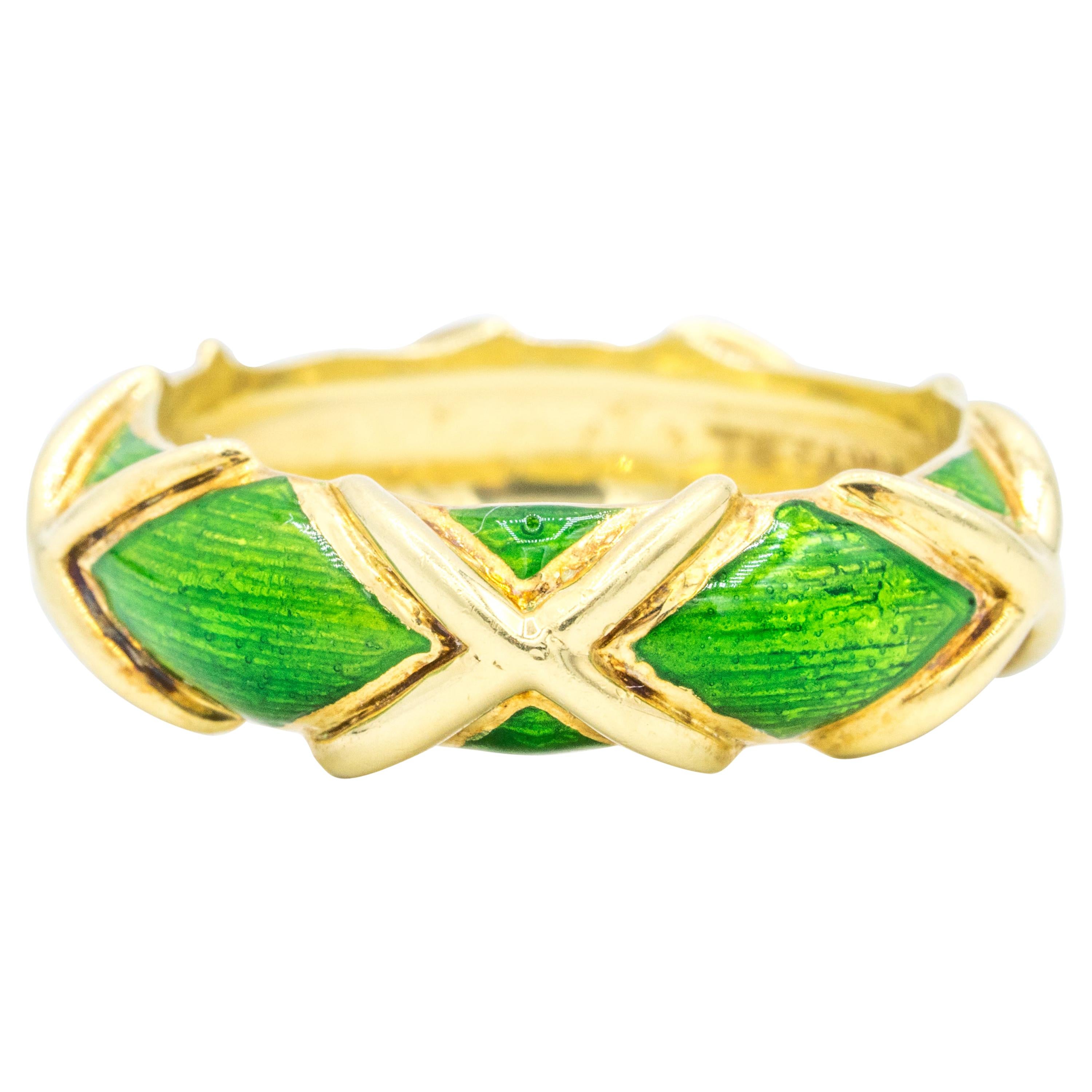 Schlumberger for Tiffany & Co. 18k Gold 'X' and Green Enamel Design, circa 1960s