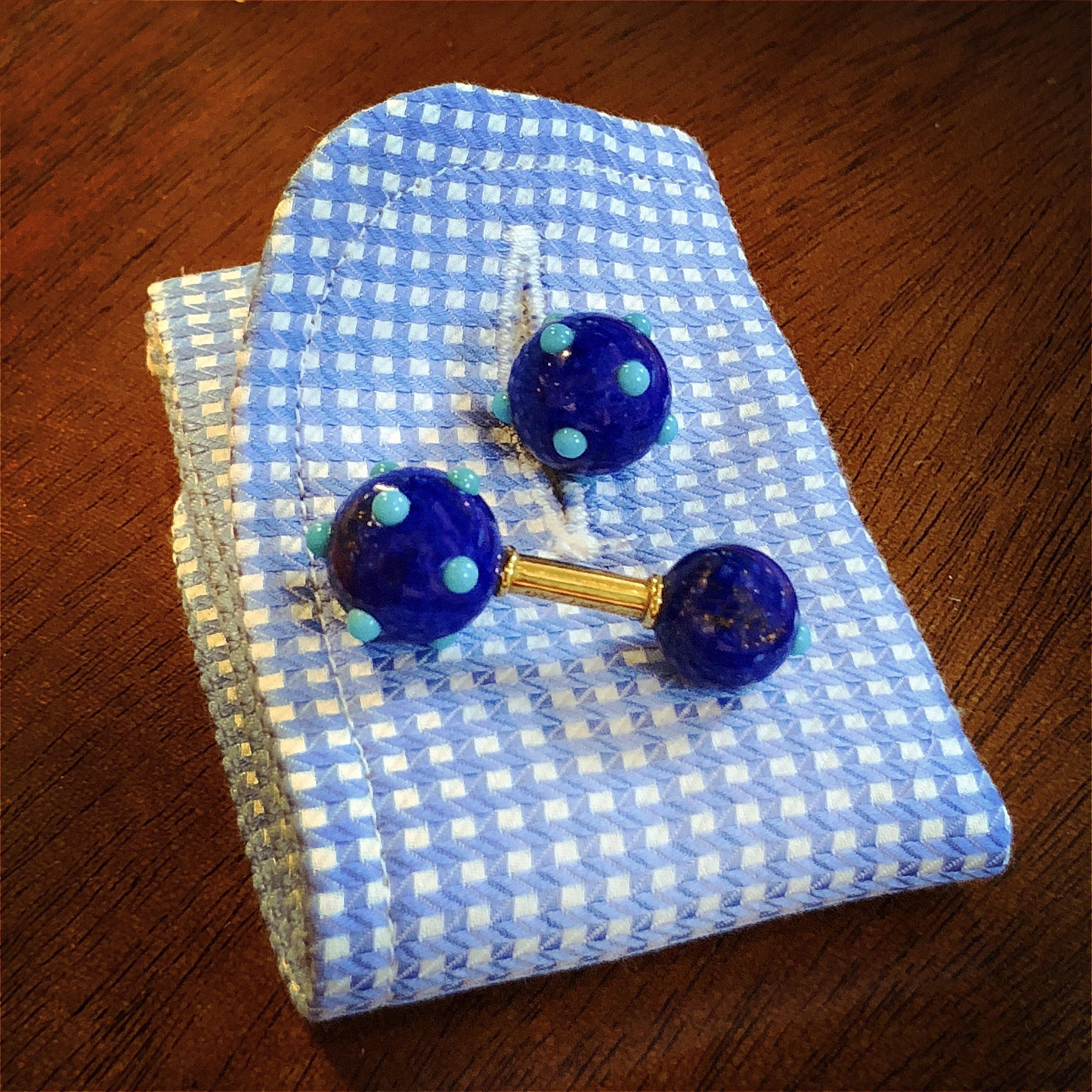 Schlumberger for Tiffany & Co. 1960s French Lapis Lazuli & Turquoise Cuff Links In Excellent Condition In New York, NY