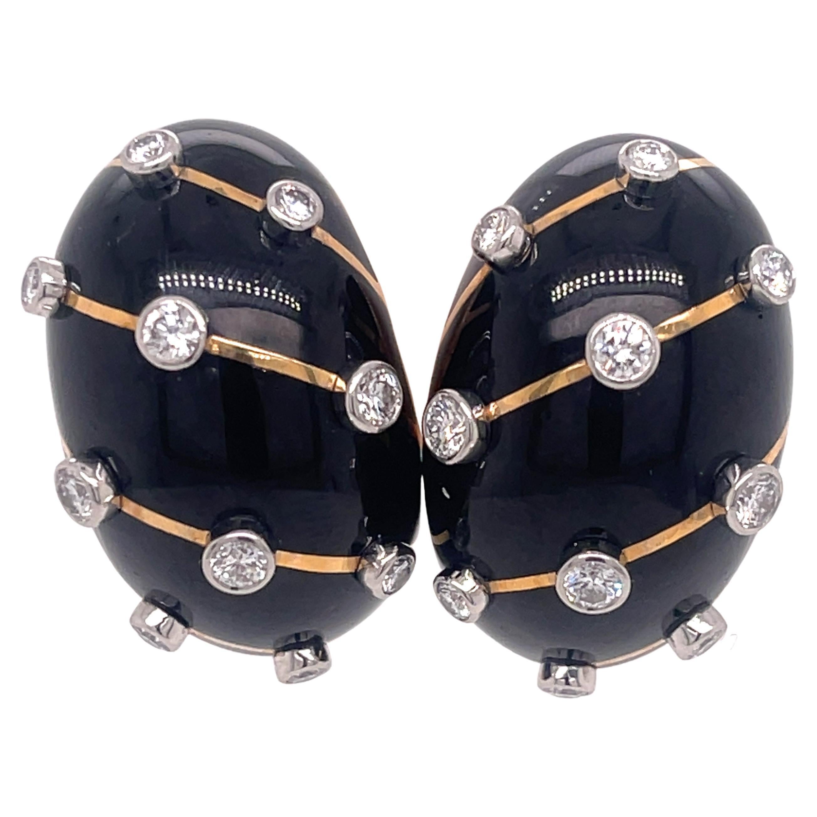 Schlumberger for Tiffany & Co. Diamond and Black Enamel Earrings