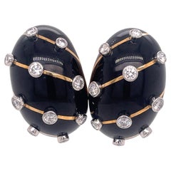 Retro Schlumberger for Tiffany & Co. Diamond and Black Enamel Earrings