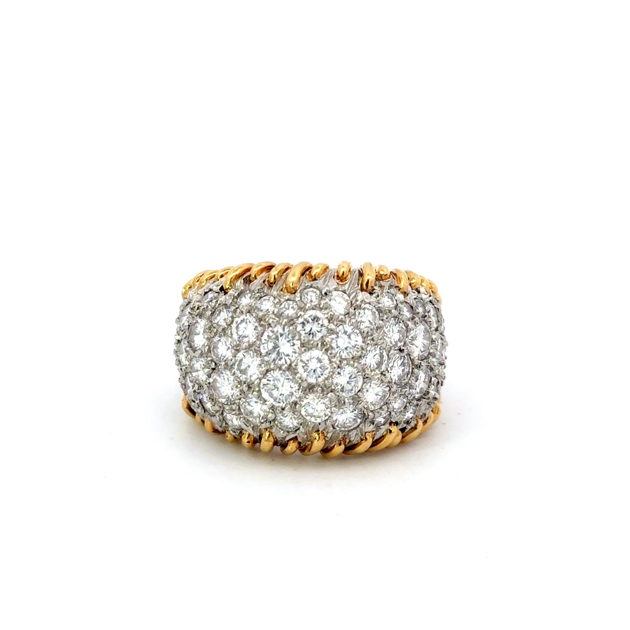 Round Cut Schlumberger for Tiffany & Co. Diamond Stitches Ring 18K Gold For Sale