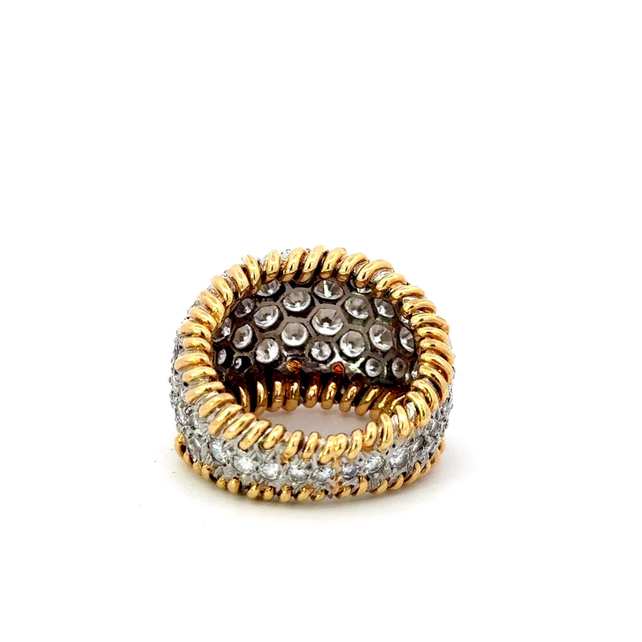 Women's or Men's Schlumberger for Tiffany & Co. Diamond Stitches Ring 18K Gold For Sale